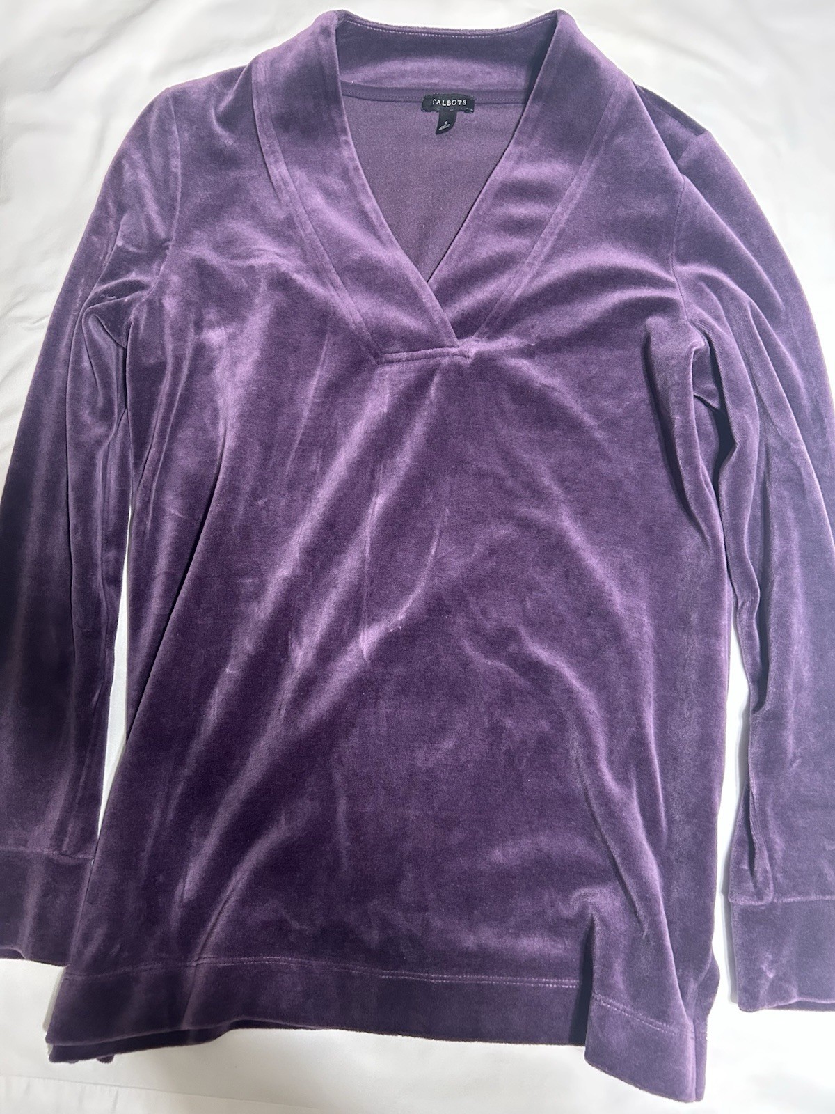 Talbots Purple Velvet V-Neck Long Sleeve Pullover Top, Women’s Size S