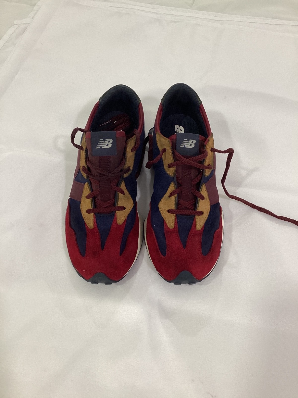 ew Balance 327 Burgundy Navy Gold Suede Sneakers Mens Size 7
