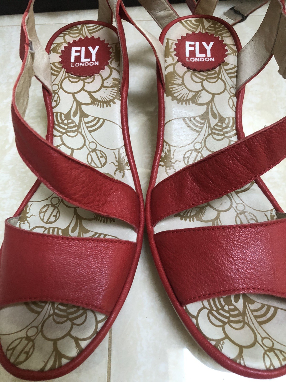 Fly London Yesk Ankle Wrap Sandals EU 40 US 9/9.5 Red Leather Women’s EUC‼️