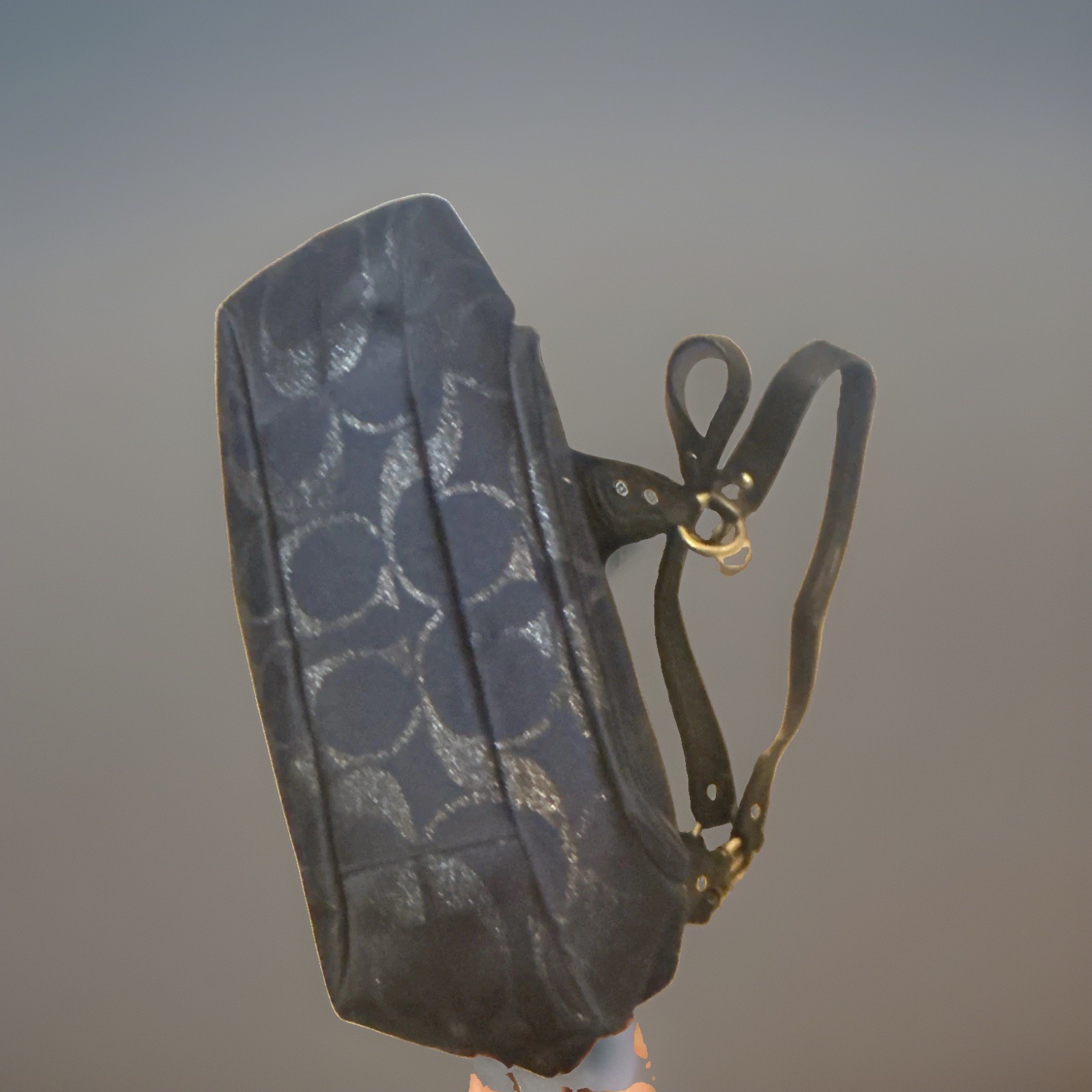 Coach Navy/Black Signature Logo Hobo Shoulder Bag Zip + Buckle Gold Pockets