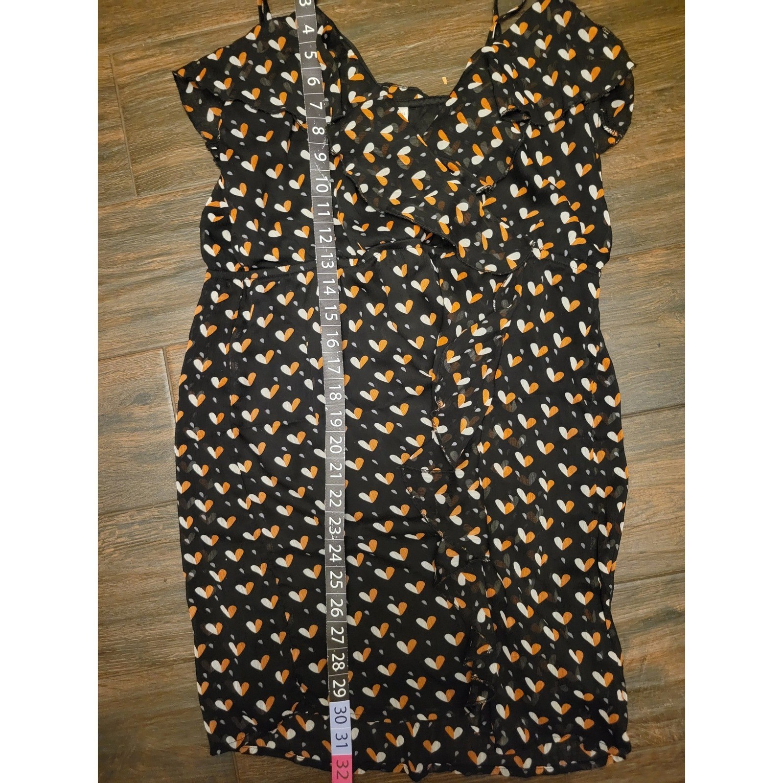 Mimi Chica Womens Heart Print Ruffle Wrap Mini Dress Black Orange Large DCS 807