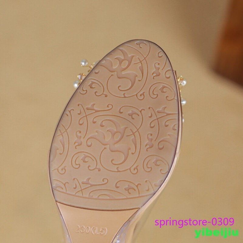 Crystal Wedge Heel Pearl Rhinestone Women’s Flower Sandals Slingback Clear Shoes