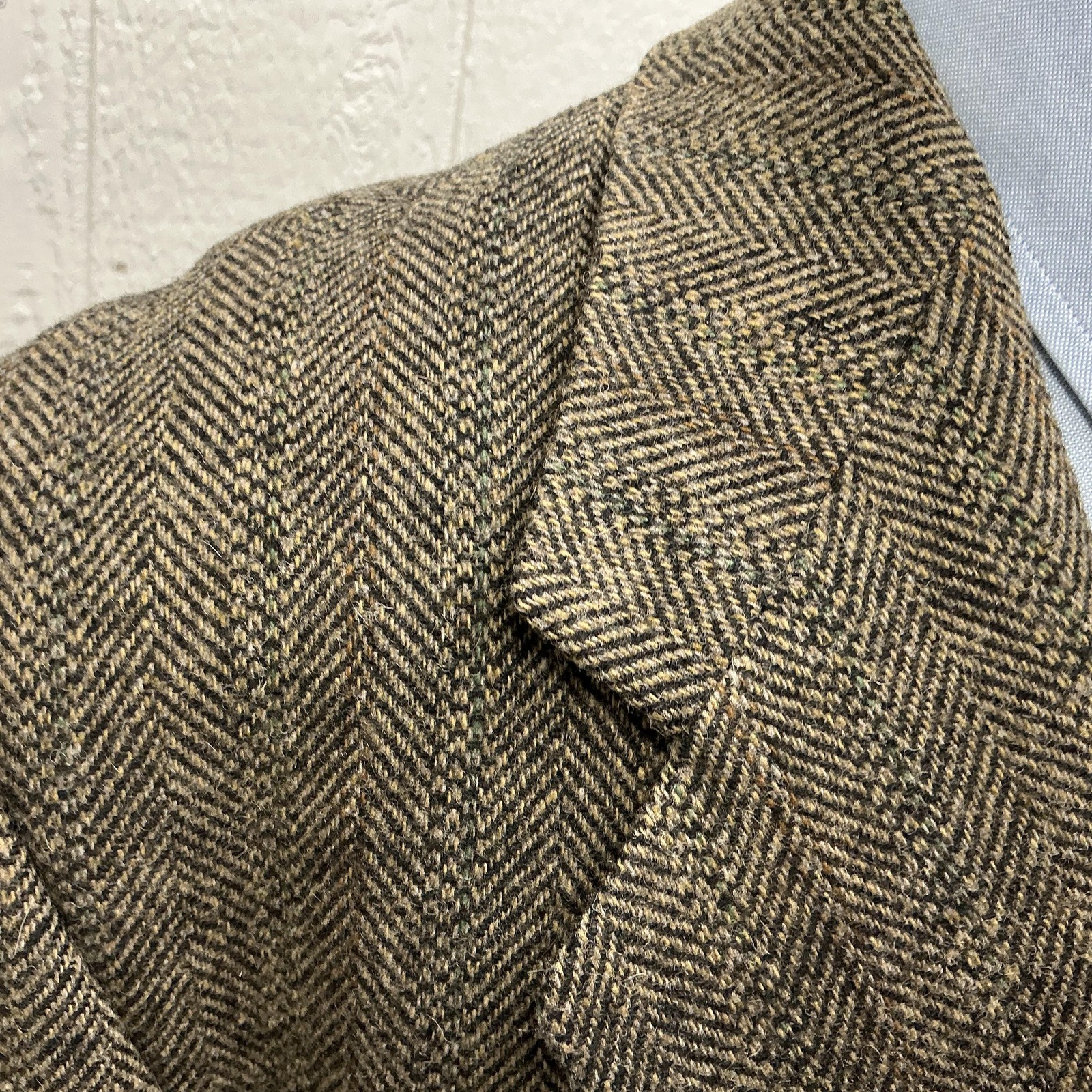 Deansgate Blazer Mens 48L Brown Herringbone Tweed Wool Sport Coat jacket Leather