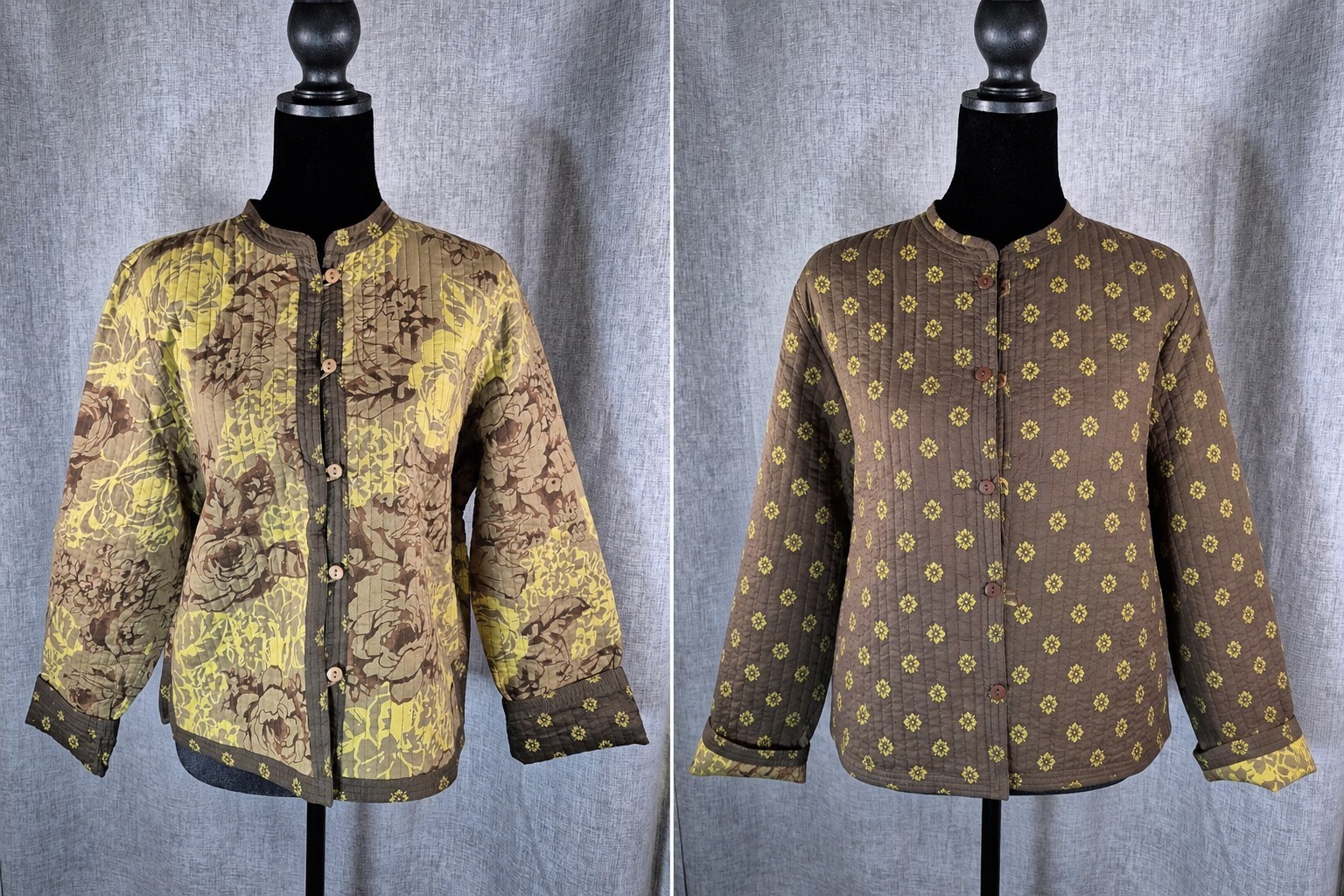 Provence d’Amour Reversible Quilted Floral Jacket Brown Yellow