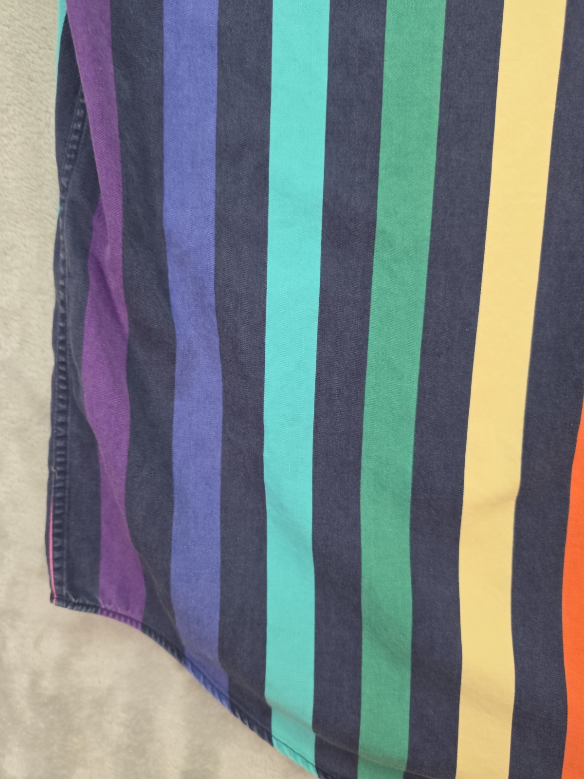 Norsport Button Down Shirt Rainbow Stripe Long Sleeve Cotton Large L Vintage
