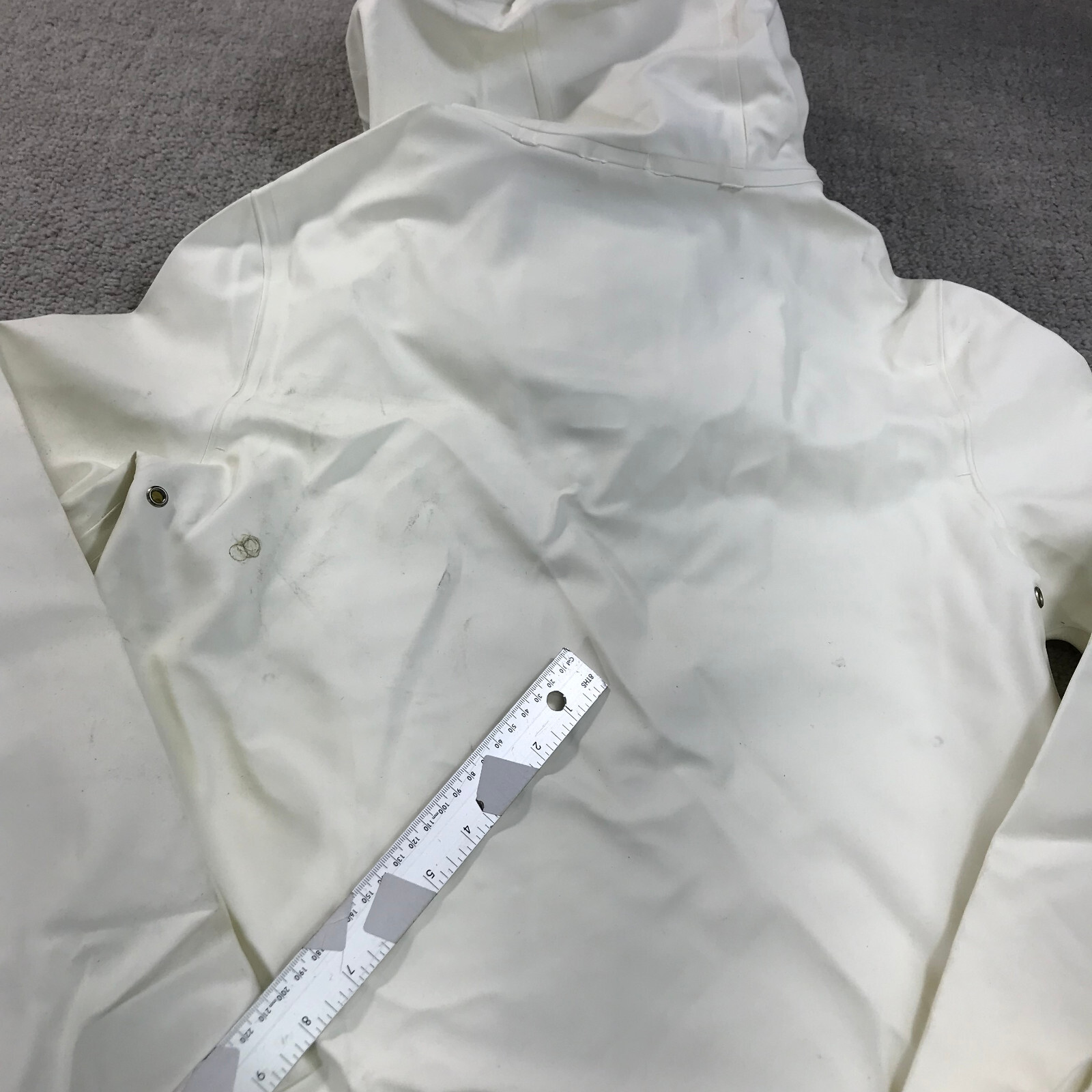 Stutterheim Stockholm Jacket Mens 2XS XXS Hoodie White Rain Coat Heavy Snap