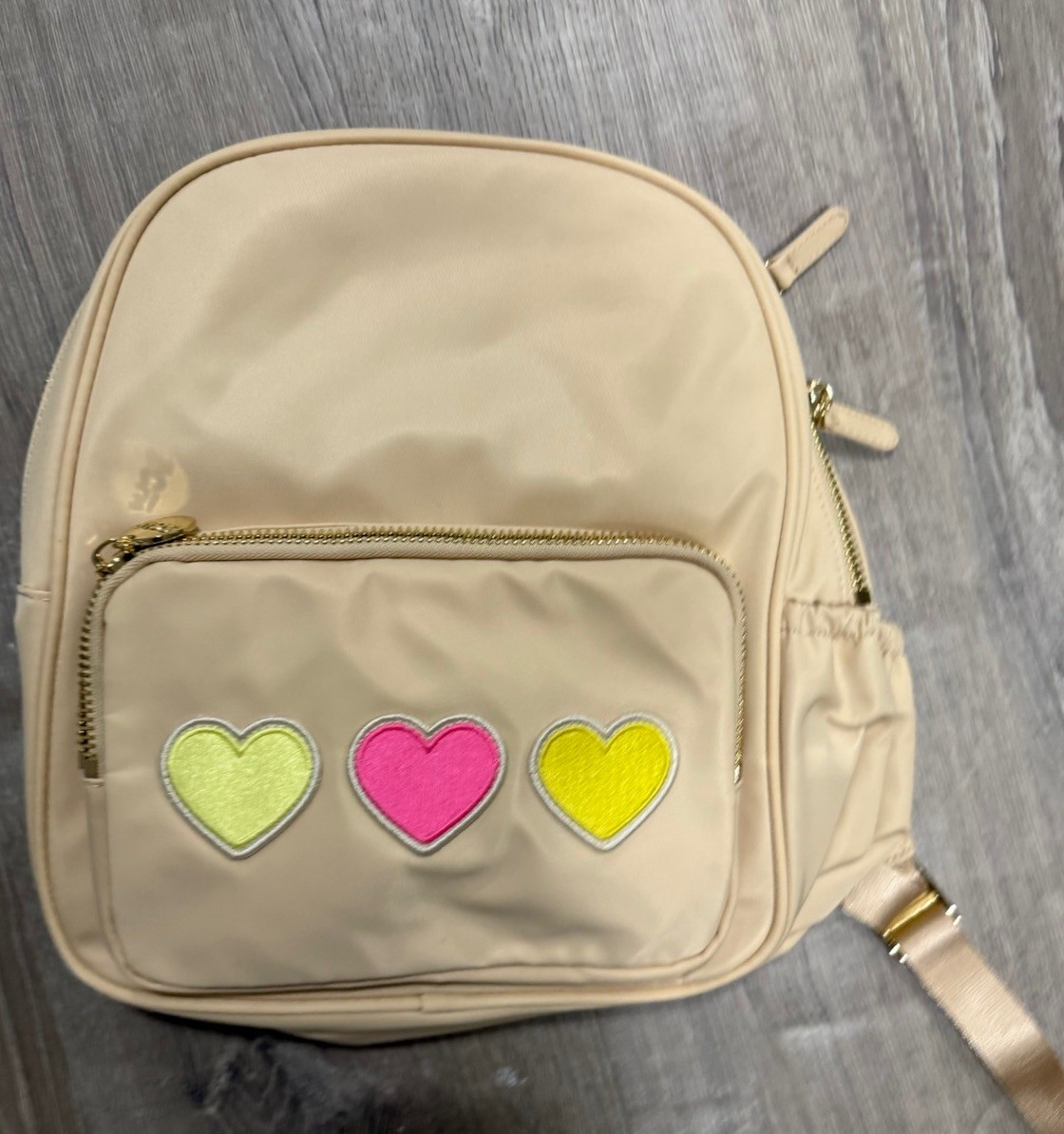 Stoney Clover Lane Sand Patched Mini Backpack NWT Hearts Kids / Adults Beige