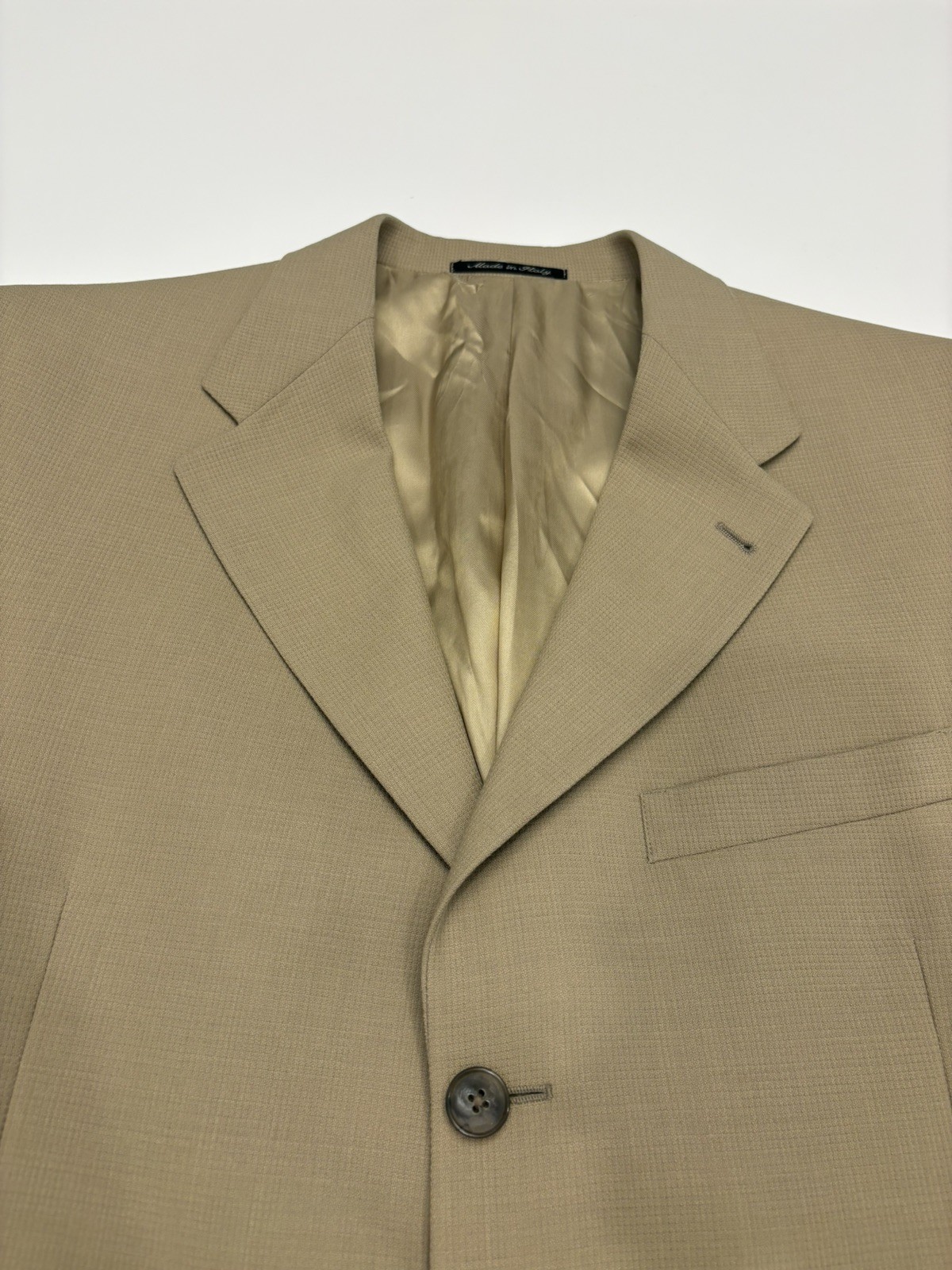 Vintage Murano Italy 100% Worsted Wool Blazer 42L Tan 3-Button Suit Jacket