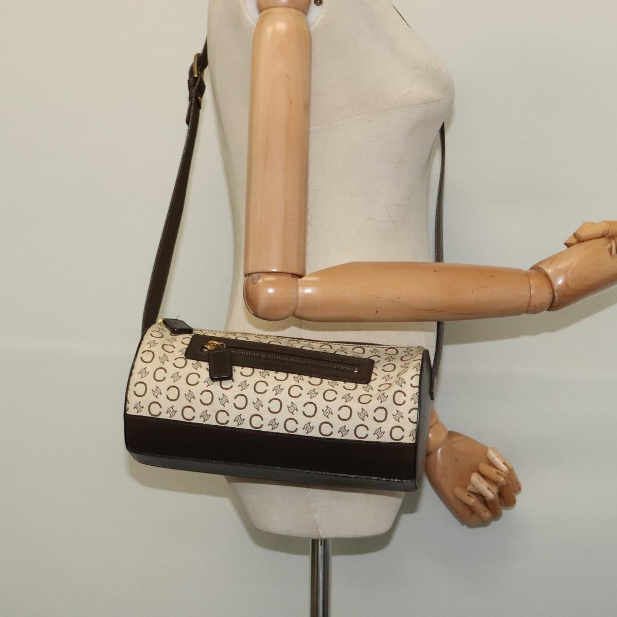 CELINE C Macadam Canvas Shoulder Bag Beige Gold Auth 142248