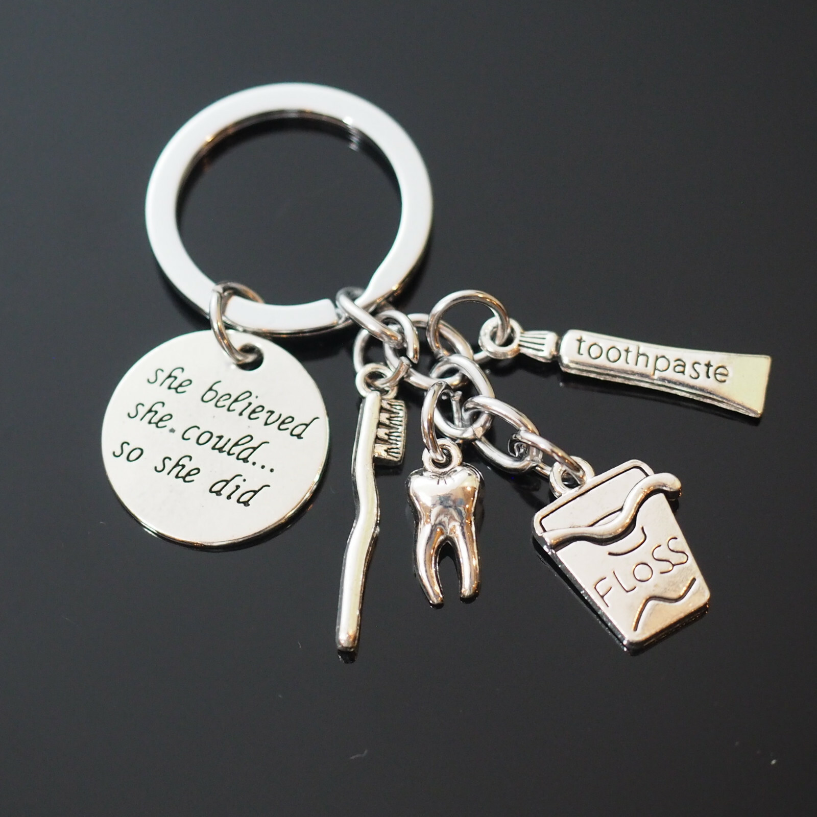 Tooth Brush Paste Floss Keychain Dentist Hygienist Student Mom Appreciation Gift