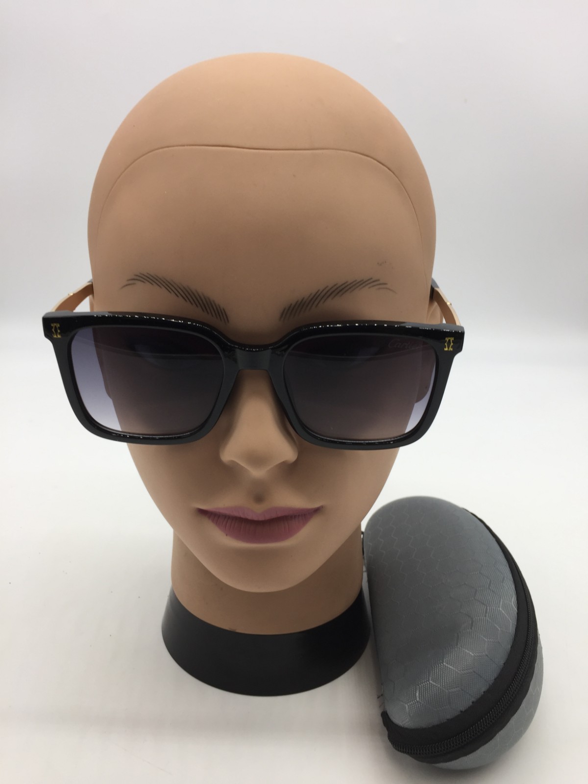 Cartier Black Full Rim Frame Designer Sunglasses 50-20-140 Grey Lenses