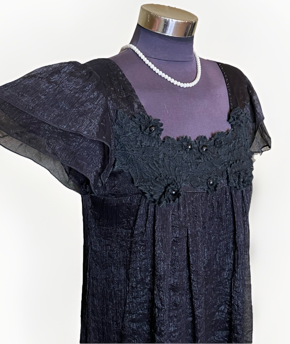 Pretty Angel Black Silk Whimsigoth Fairy Grunge Babydoll Mini Dress Y2K XL