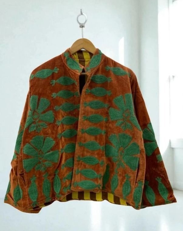 Handmade Velvet Bomber Jacket~Floral Embroidery Coat For Her Gifts~Anniversary
