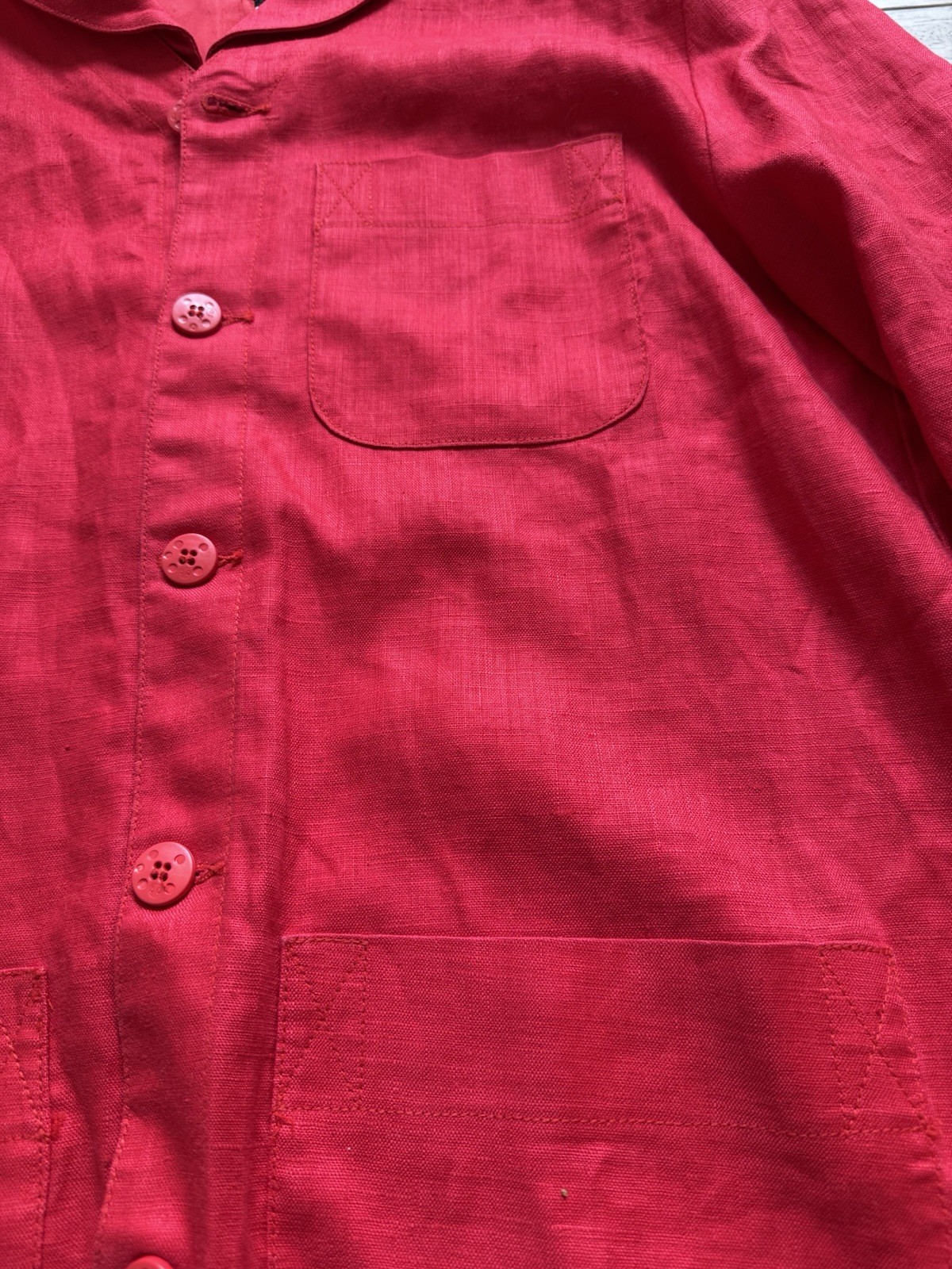 Red Linen Jacket Nautical Blazer Retro 80s Long Beach Coastal Loose Fit Medium