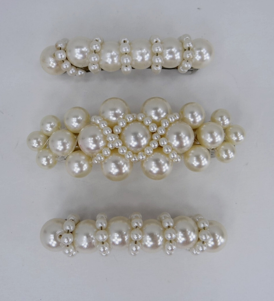 Goody Vintage 3 Stay Tight French Clip Faux Pearls Hair Barrettes 2.5″ 3″