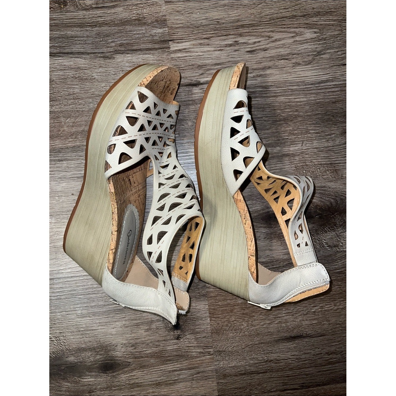 BareTraps White Laser-Cut Wedge Sandals