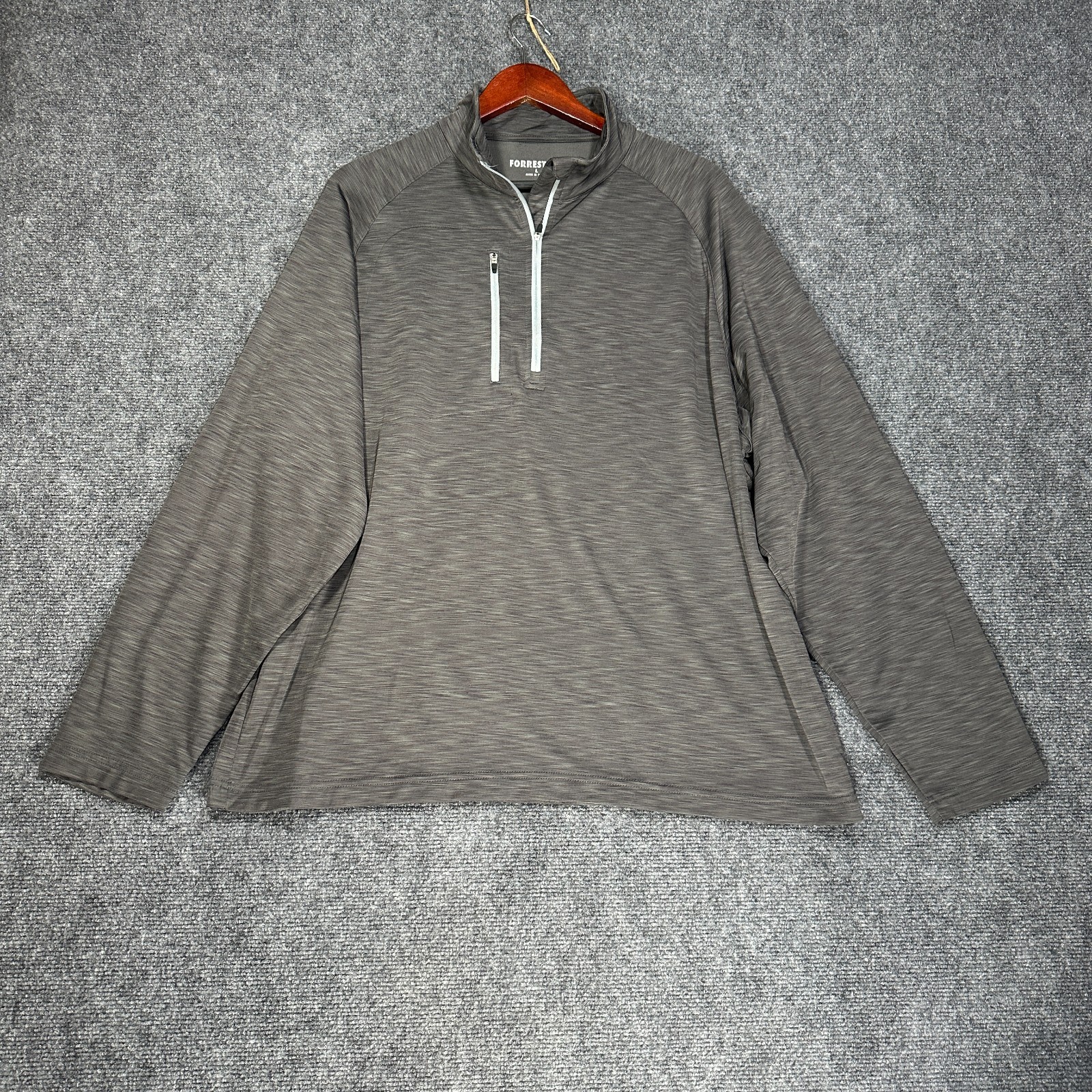 Forresters Mens Large 1/4 Zip Gray Long Sleeve Logo Pullover Zip Pocket Golf
