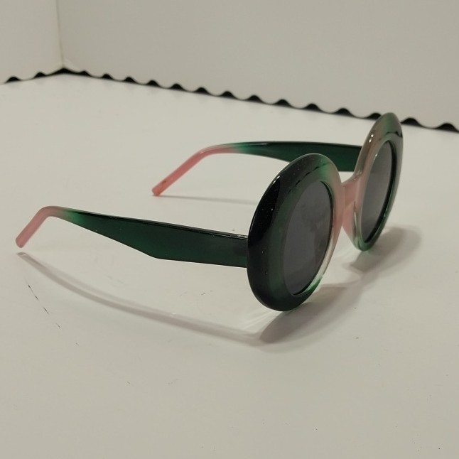 Women’s Round Oversized Sunglasses Green Plastic Frame Gray Tinted Lenses