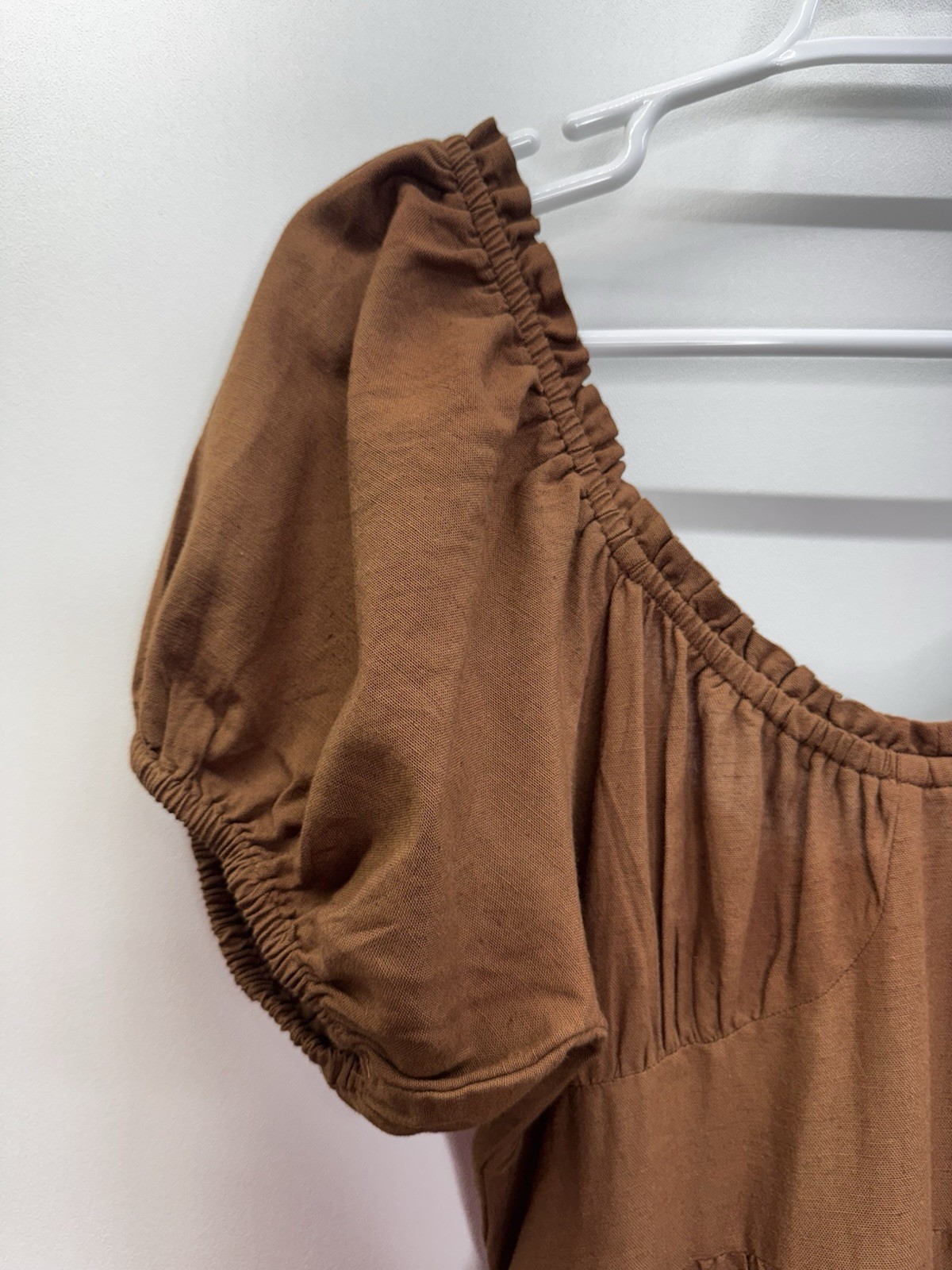 Sim & Sam NWT Tiered Linen Blend Maxi Dress Open Back With Ties Beach Earthy M