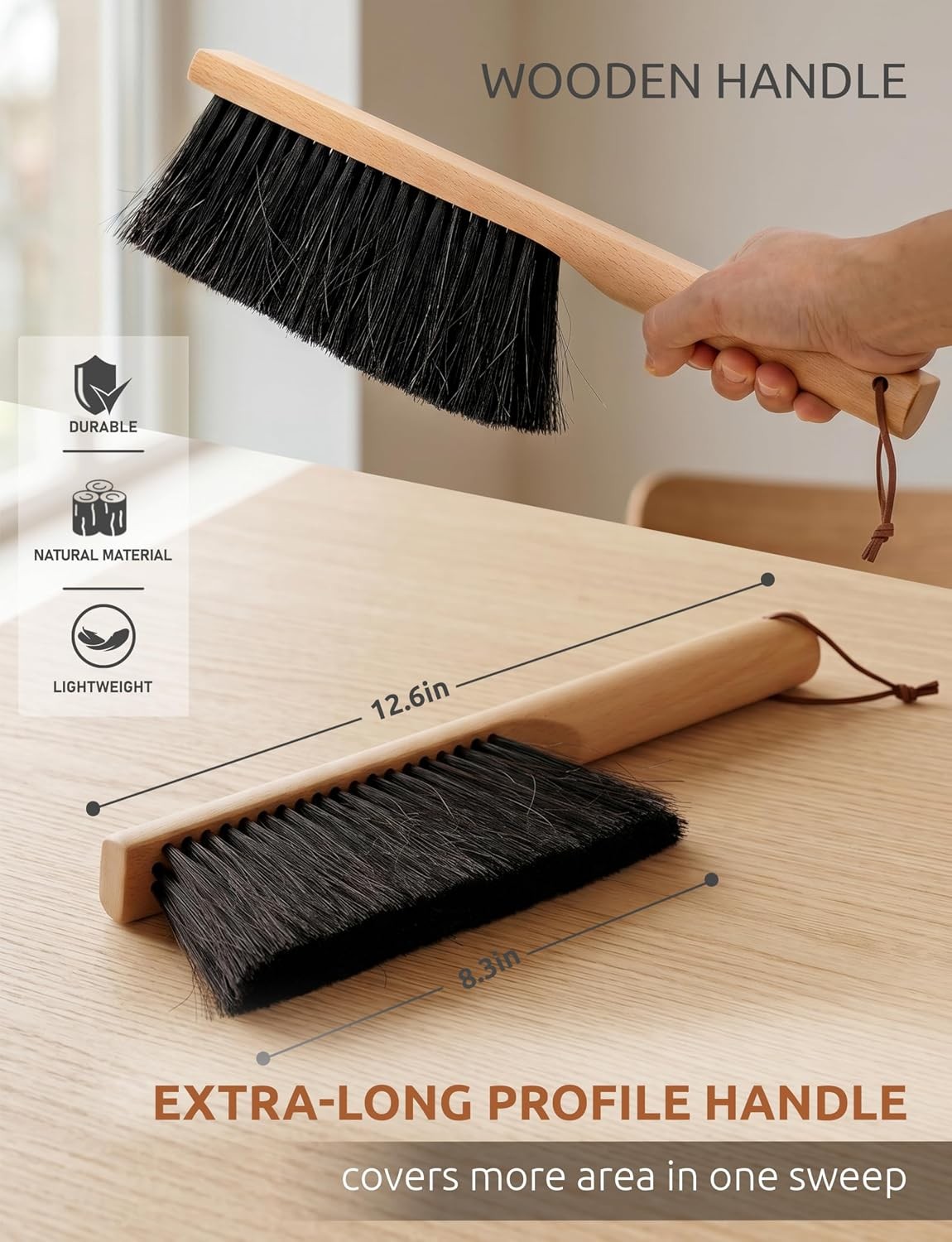 Horsehair Counter Brush, Beech Wood Handle, 12.6in Hand Brush | Sweeps