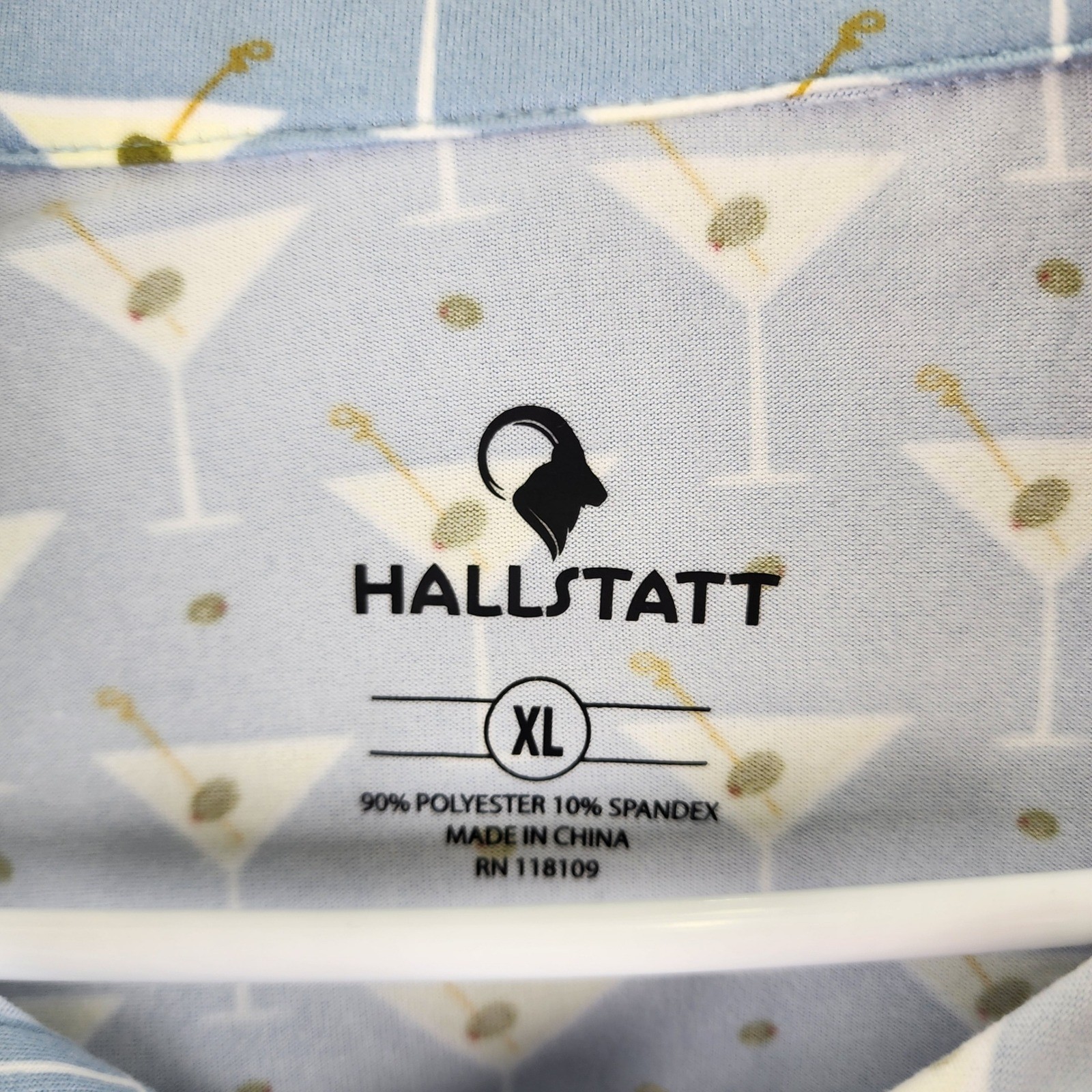 Hallstatt Mens XL Martini Print Short Sleeve Button Up Shirt Blue Golfcore
