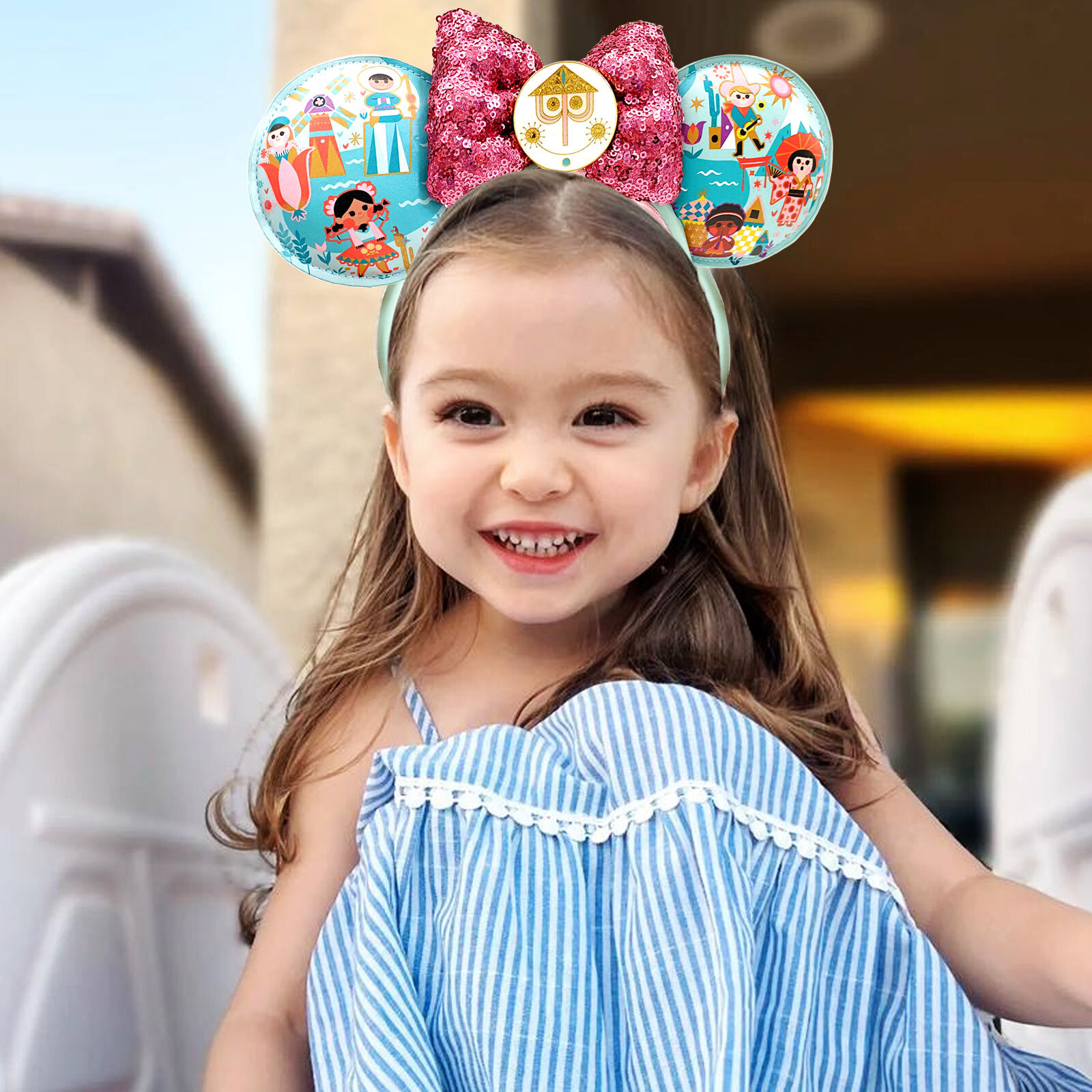 Disney-Park’s It’s a Small World Minnie Mouse Sequined Bow Ears Headband US