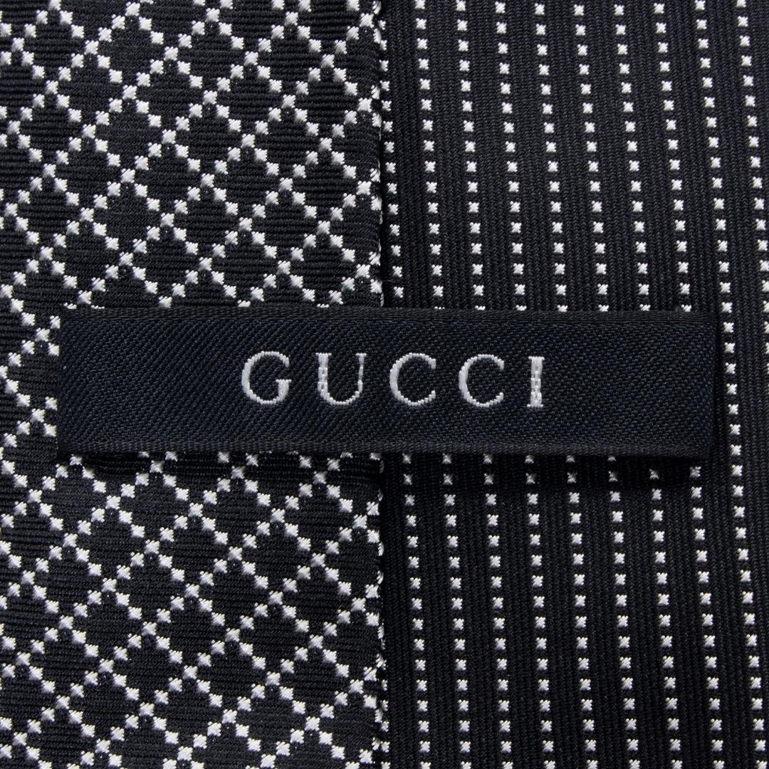 GUCCI Diamante Cleric Tie Black Silver Silk Regular 7.1cm New Unisex
