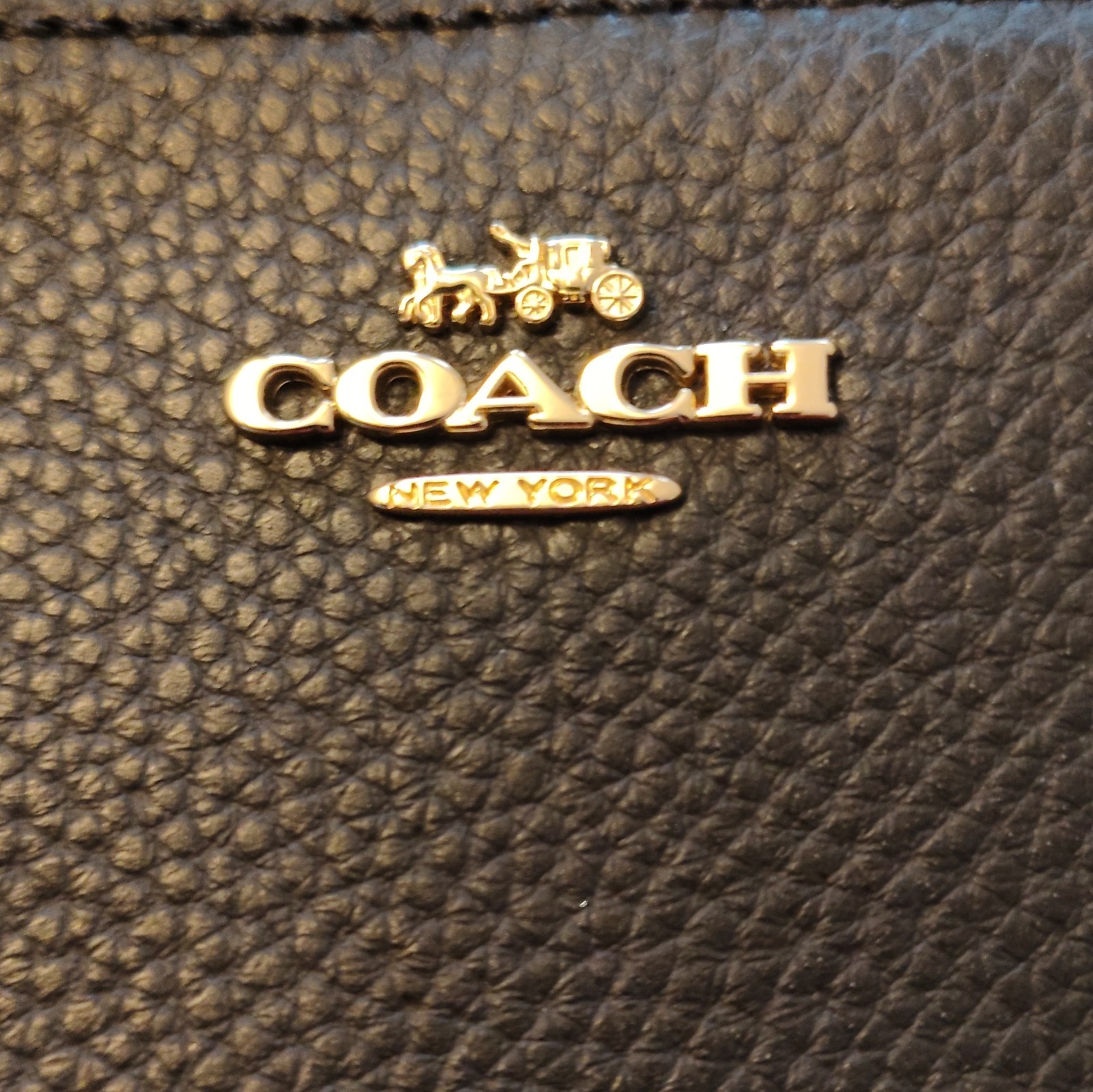 Coach Black Pebbled Zip Wristlet Pouch w/ Strap, Gold Hardware