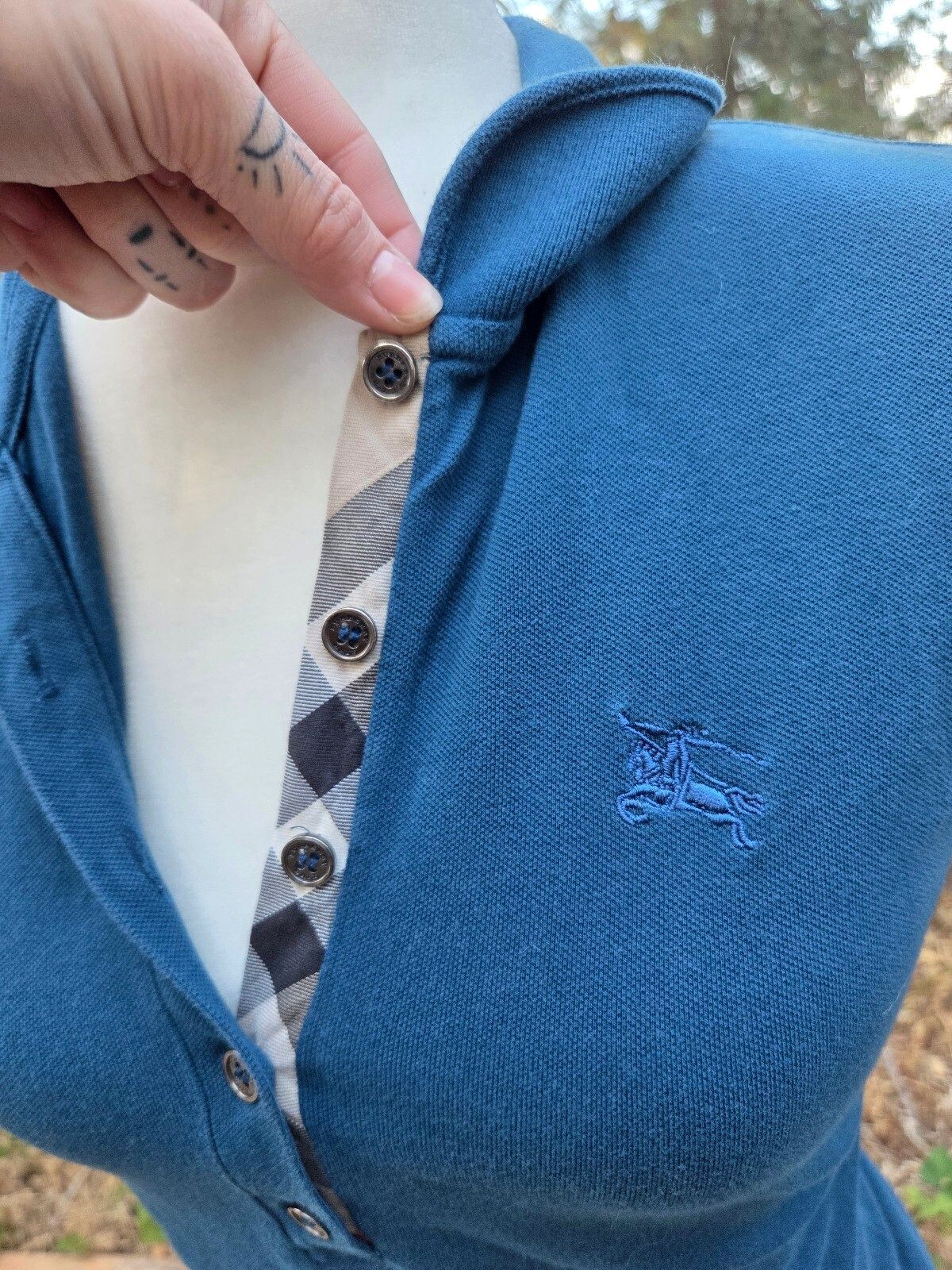 Burberry Brit Blue Nova Check Placket Polo Shirt S Designer Preppy Quiet Luxury