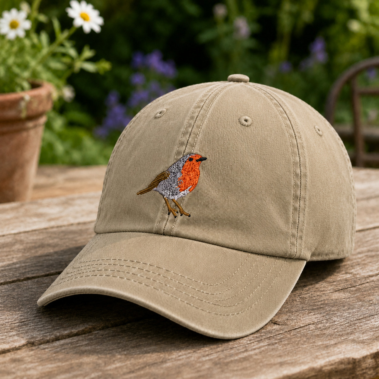 Robin Bird Embroidered Baseball Cap, Wildlife Garden Nature Hat