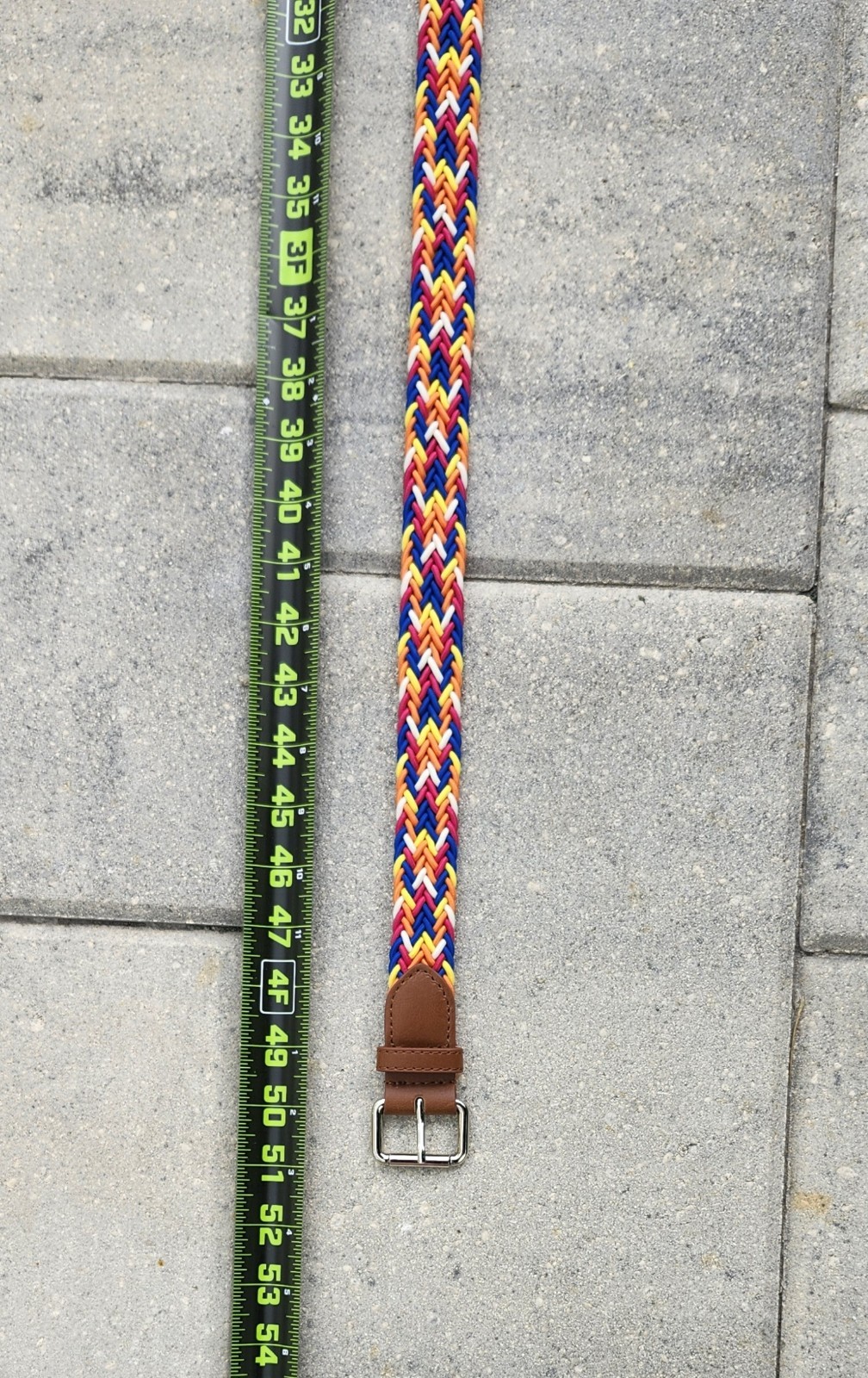 Belt Multicolor Retro Rainbow Popcorn Braided Woven 80s 90s Leather Size 40