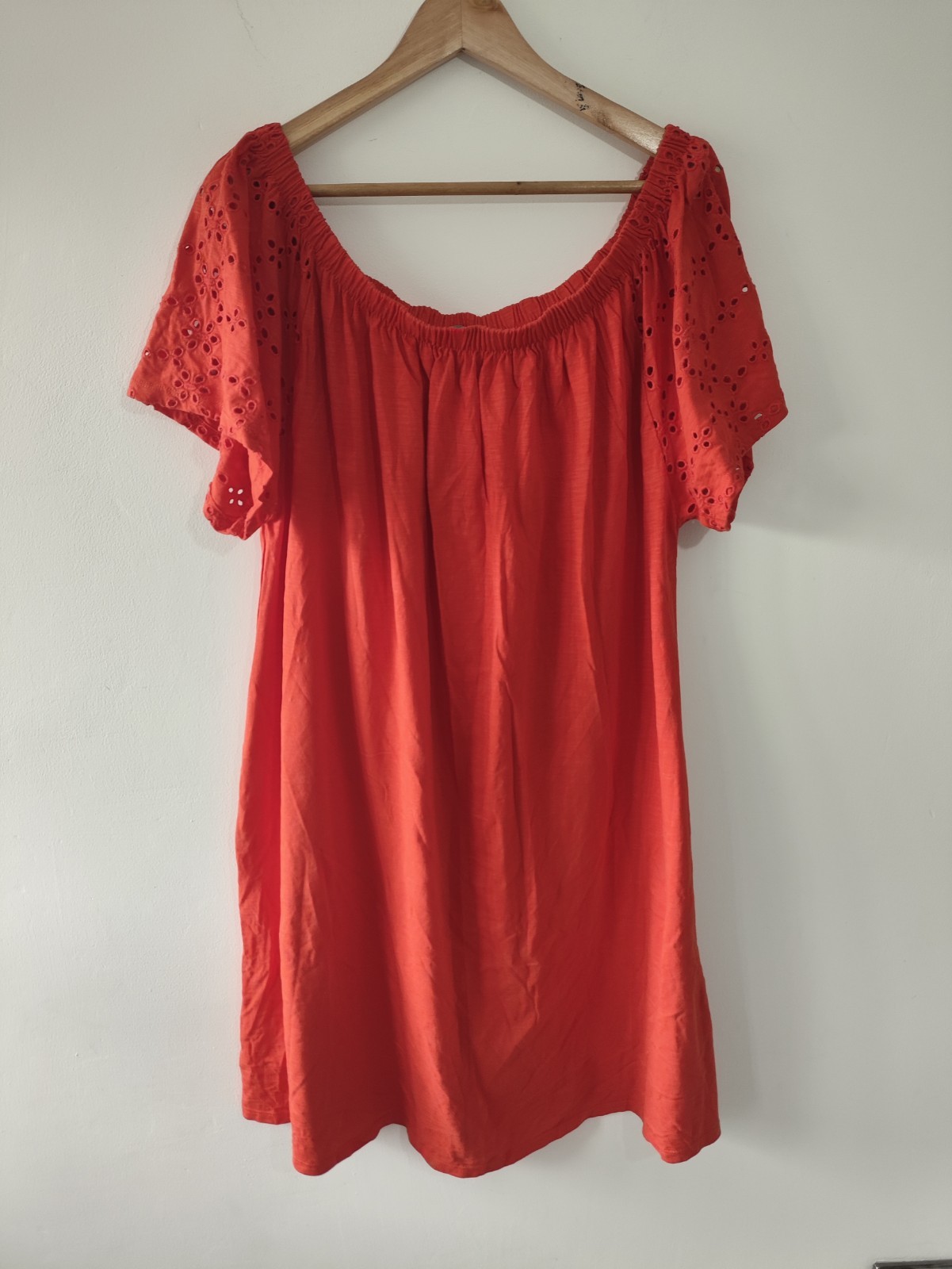 Nutmeg Knee Dress 22 Orange Off Shoulder Casual Short Sleeve Summer Crochet