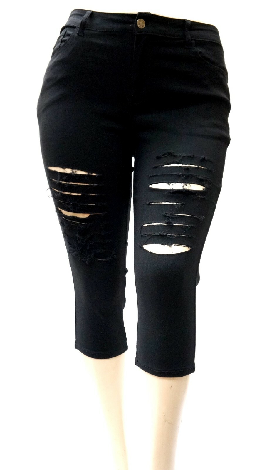 Jack David WOMENS PLUS SIZE Elastic Waist Pull On Stretch Microfiber CAPRI JEANS