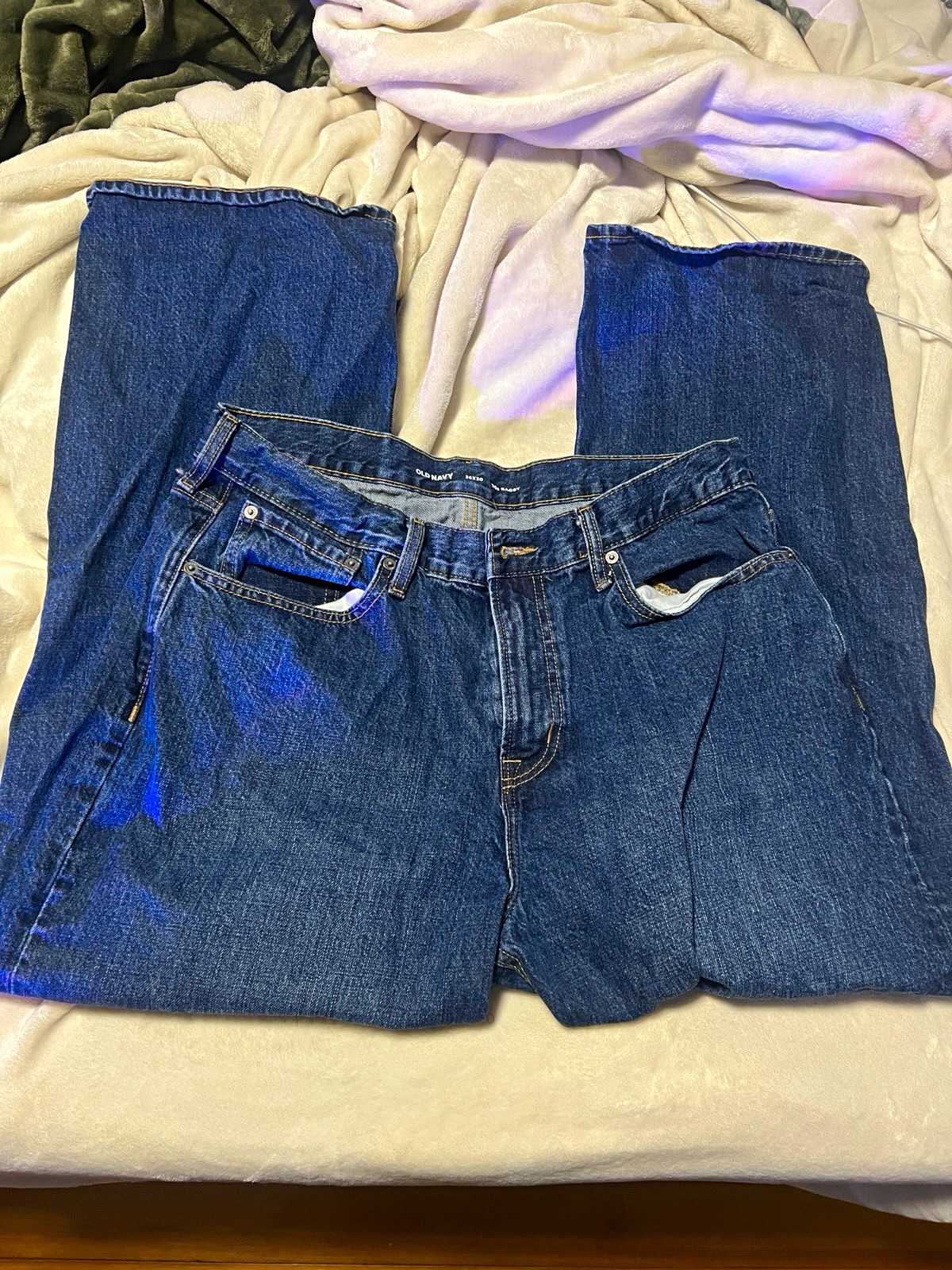 Old Navy Women’s Straight High-Rise Blue Denim Jeans Solid 5-Pocket, Size 14