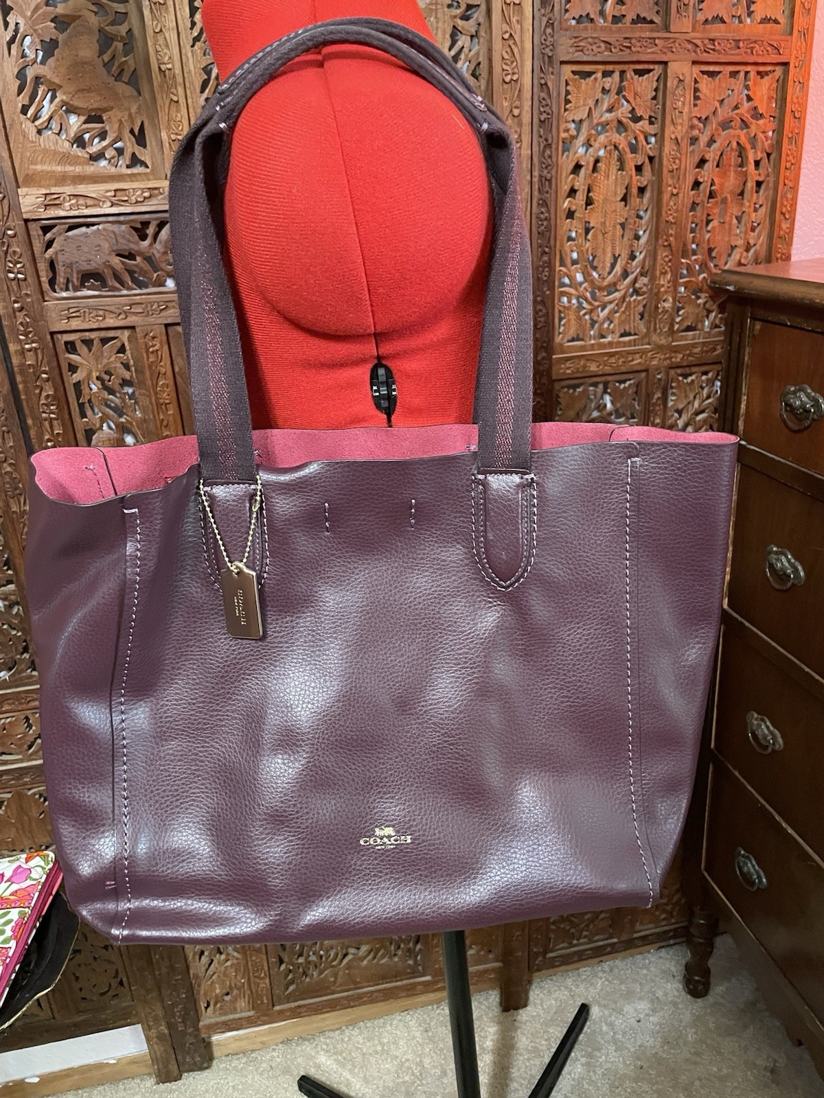 Coach Derby Tote Leather Burgundy Shoulder Bag NWT