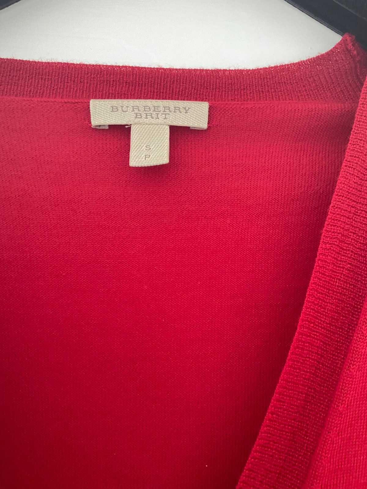 Burberry womens red cardigan S p Burberry logo 100% merino wool Uk 8 hardly worn