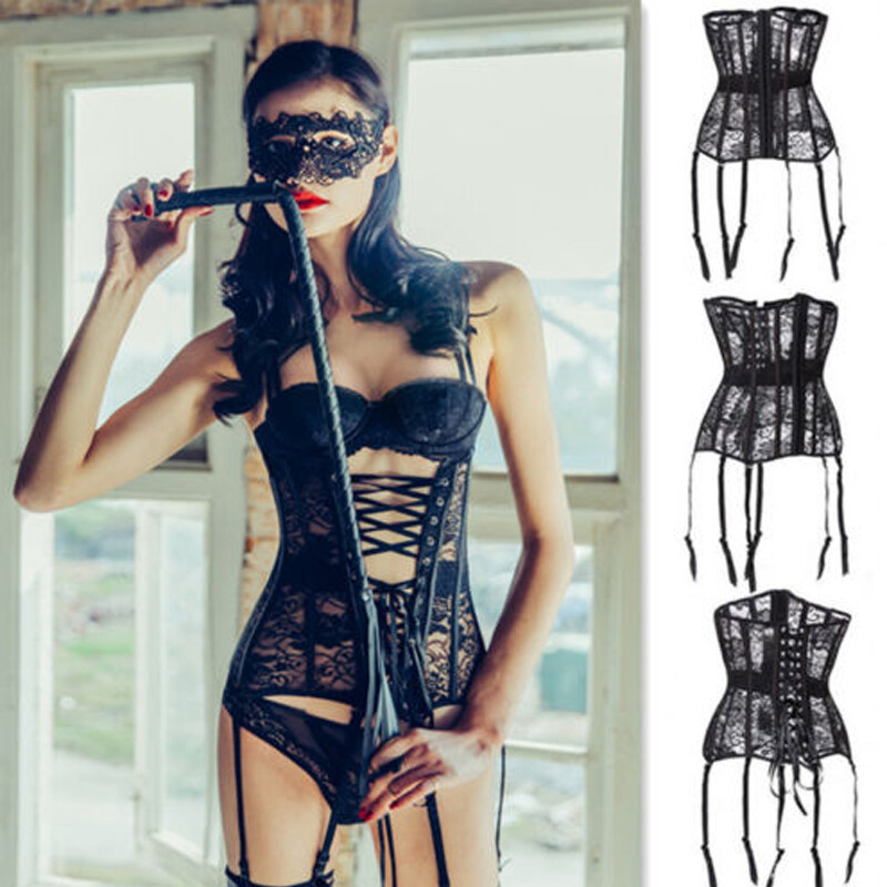 Women’s Black Mesh Waist Taming Underbust Corset With Suspender Clips Lingerie