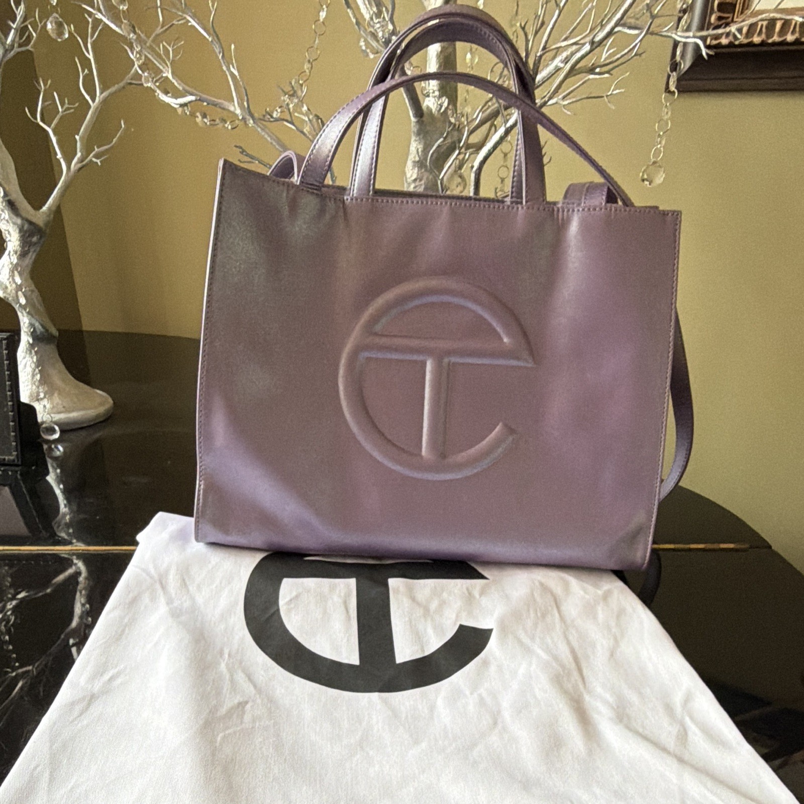 Telfar Large Purple Shopping Tote Bag Logo Matte Finish Shoulder Strap Dust Bag
