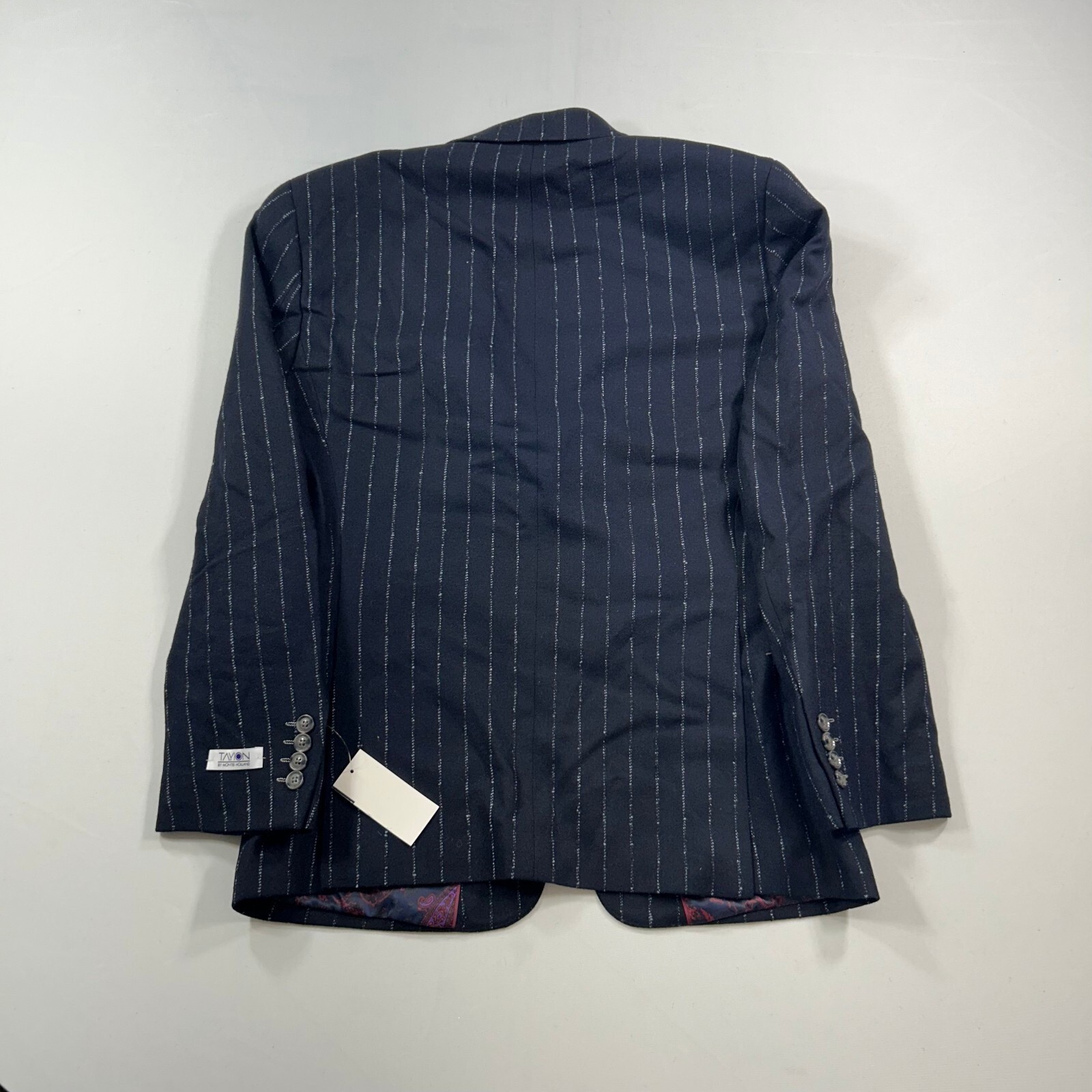 Tayion Collection Suit Jacket Mens 38R 38 Navy Blue Stripe Wool Stretch $425 NEW