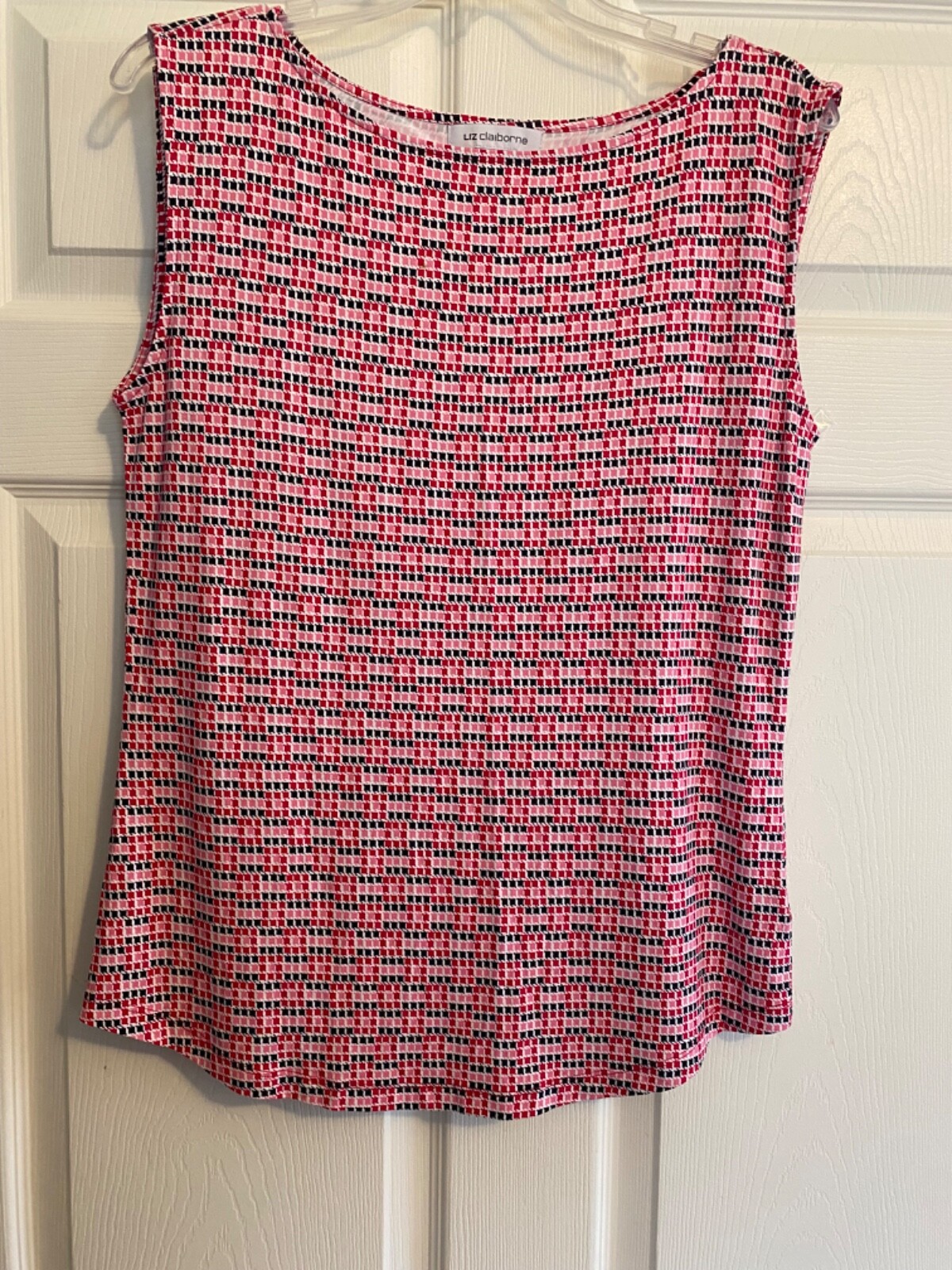 Liz Claiborne Red White Black Pink Geometric Slinky Knit Sleeveless Shell Medium