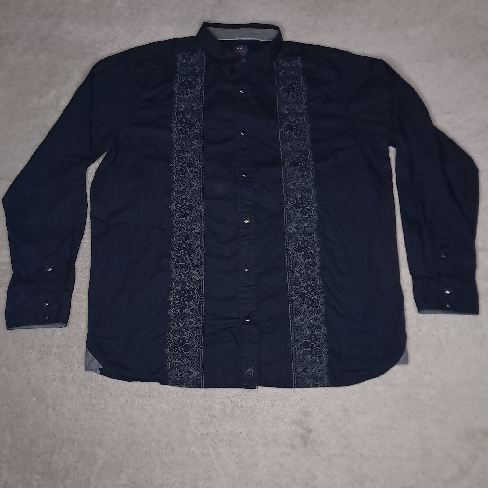 Moon Shine Spirit Long Sleeve Pearl Snap Button Shirt Mens XL Black Embroidered
