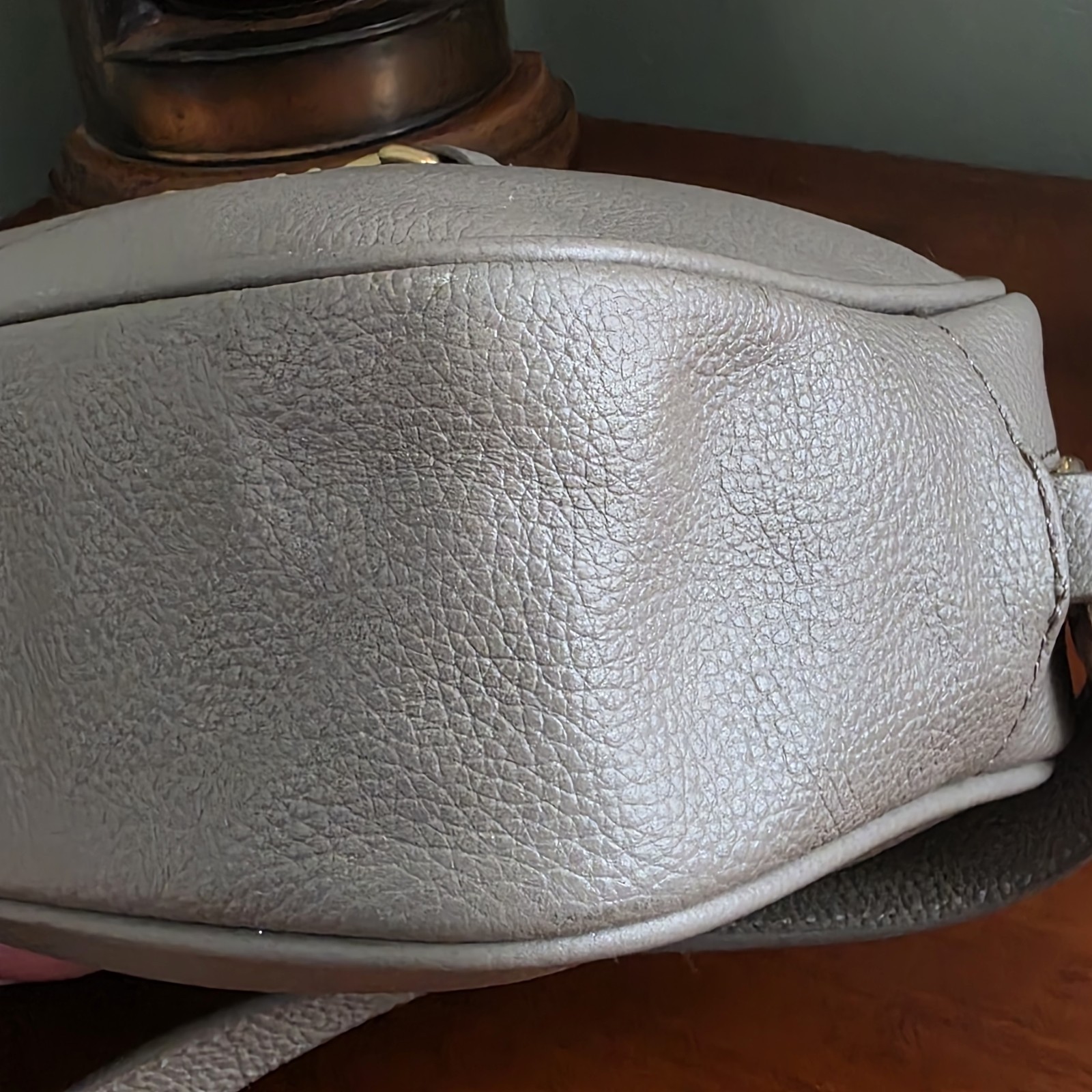 Sam Edelman Loraine Horsebit Taupe Pebbled Leather Camera Crossbody Bag