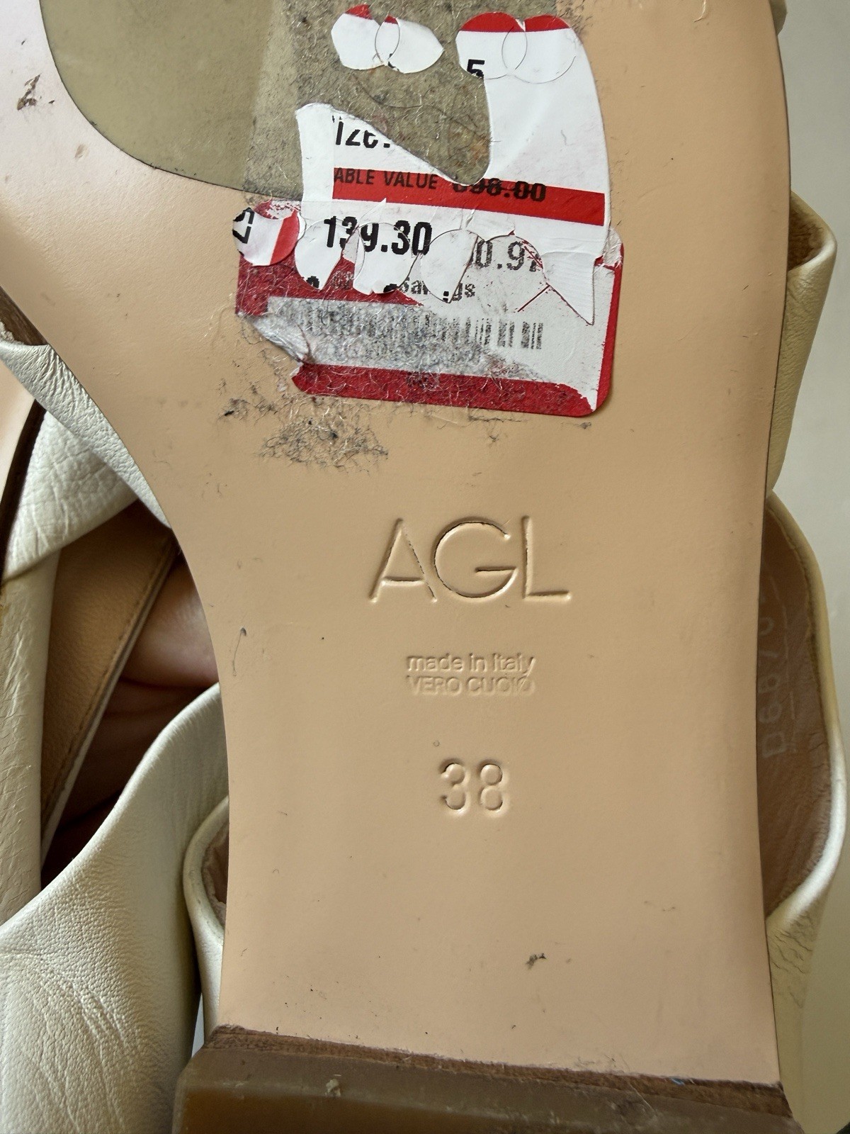 AGL Women’s Greta Leather Slide Flat Sandal Shoes EUR 38/US 8 Off White $398