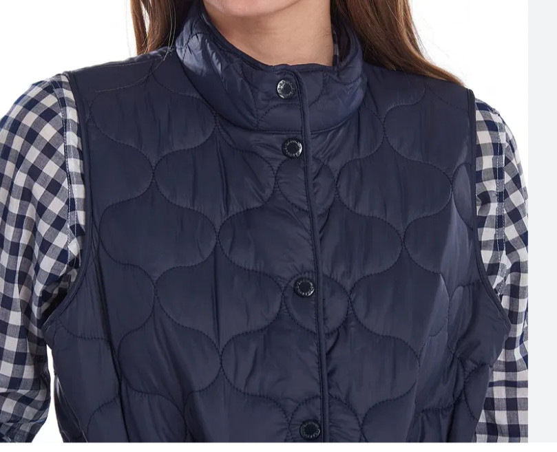 Navy ~ BARBOUR LOLA Gilet Quilted Vest w/ English Floral Lining MSRP$260
