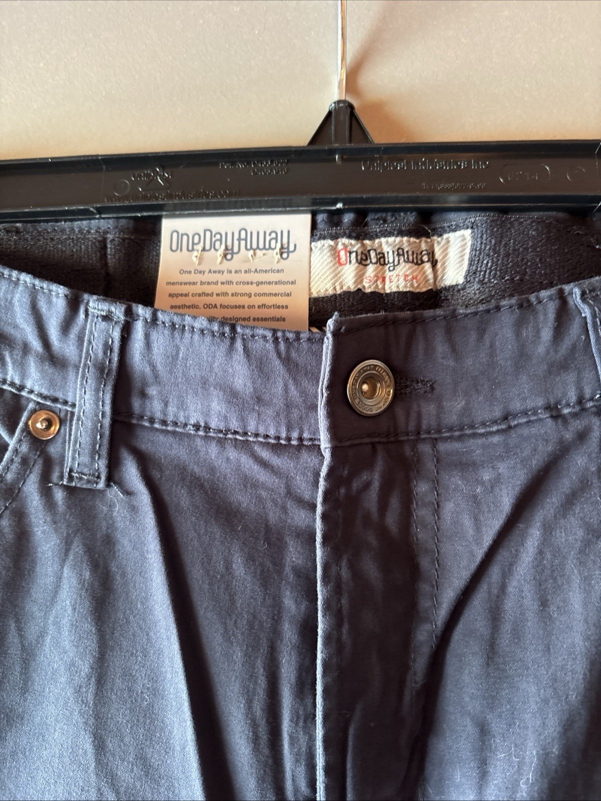 ⁠OneDayAway Mens 5 Pocket Stretch Sateen Pants 34×30 Total Eclipse Navy NWT