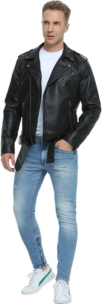Fahsyee Men’s Size Medium Black Leather Jacket Brand New 100% Polyurethane
