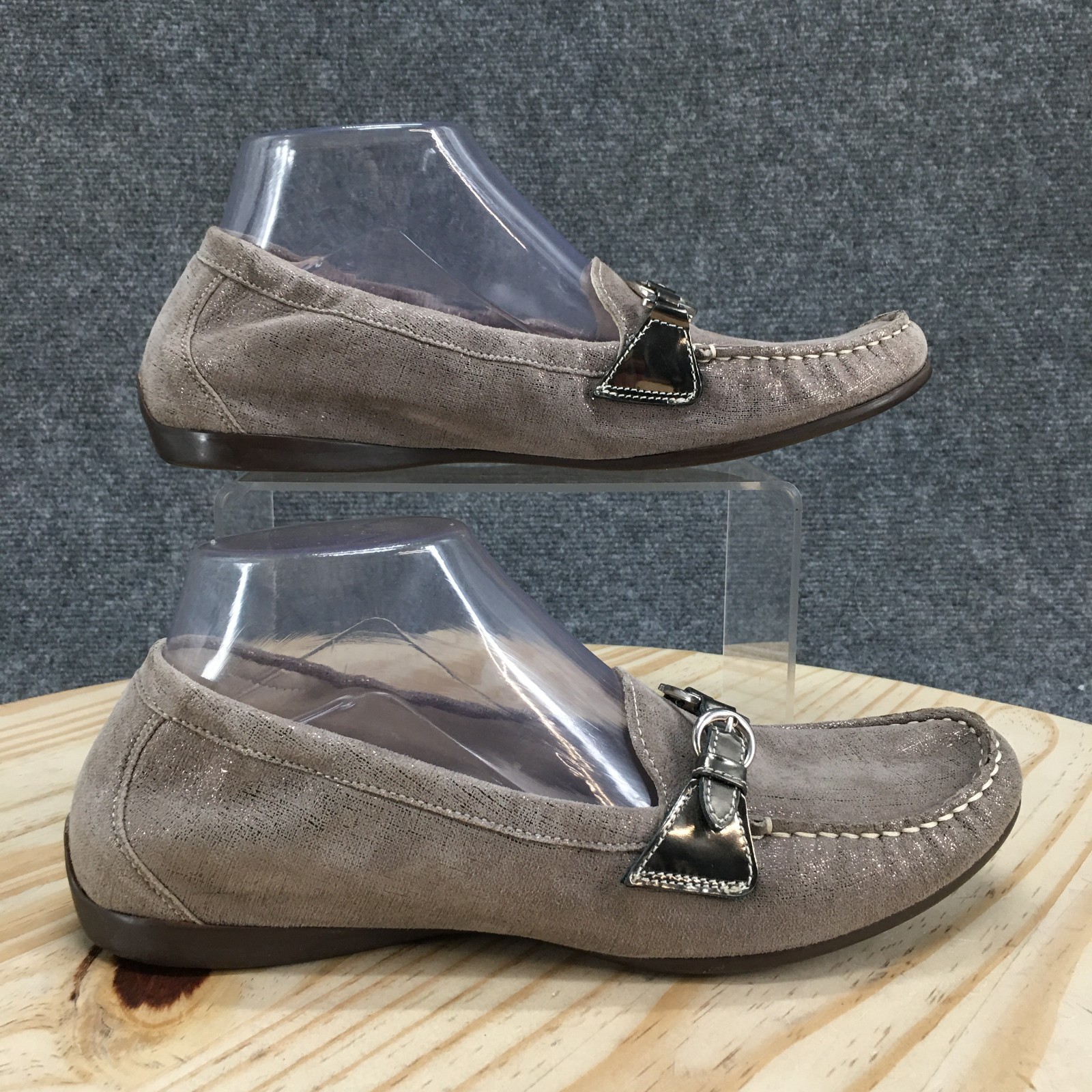 AGL Attilio Giusti Leombruni Loafers Womens 39 Taupe Suede Metallic Slip On