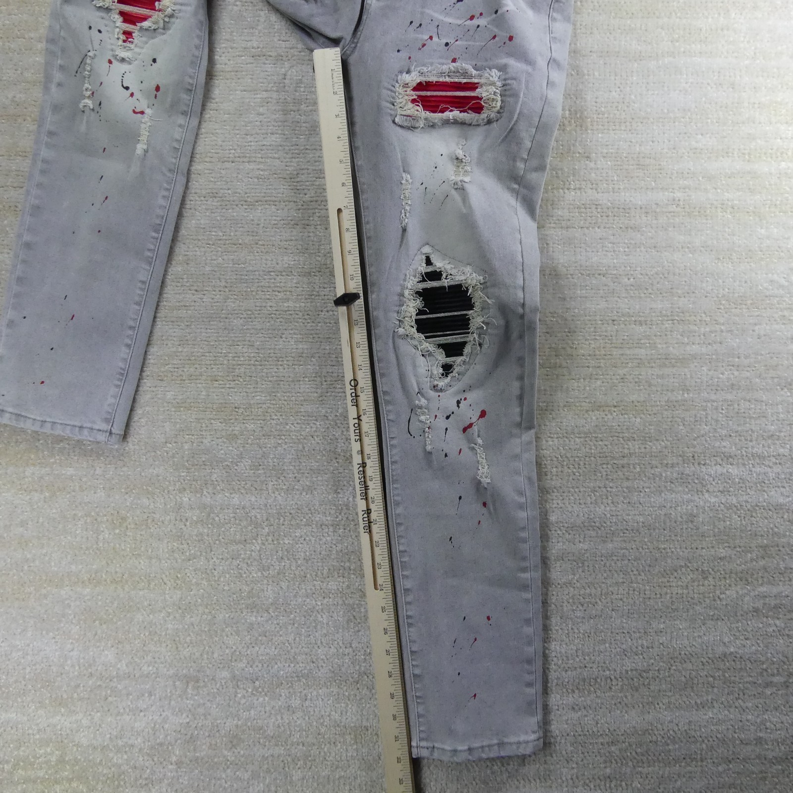 Jeans Mens 32×32 Blue Distressed Paint Splatter Whiskering Streetwear