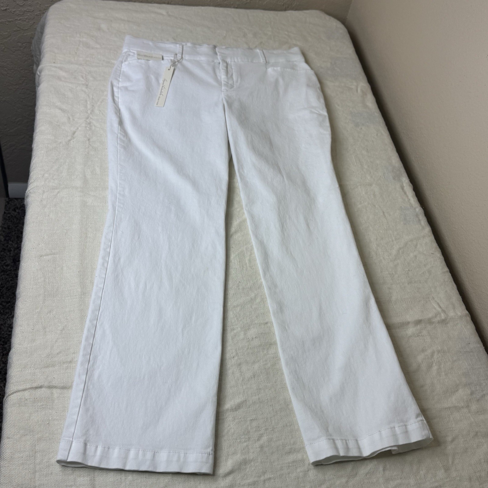 Gloria Vanderbilt Charlene Women’s White Stretch Pants 5 design Pockets Size 12
