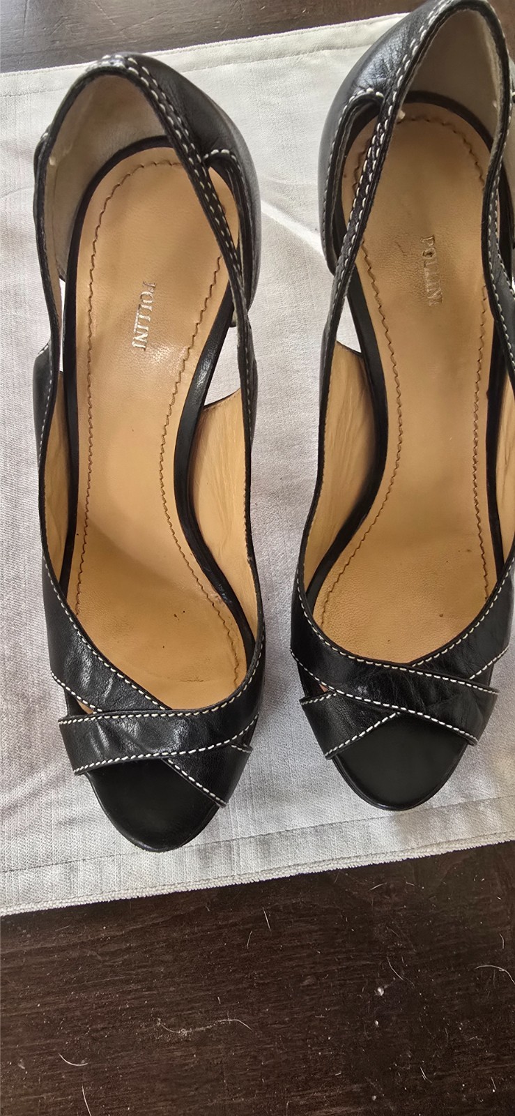POLLINI Black Italian leather Peep Toe Platform Heel size 40l (39)